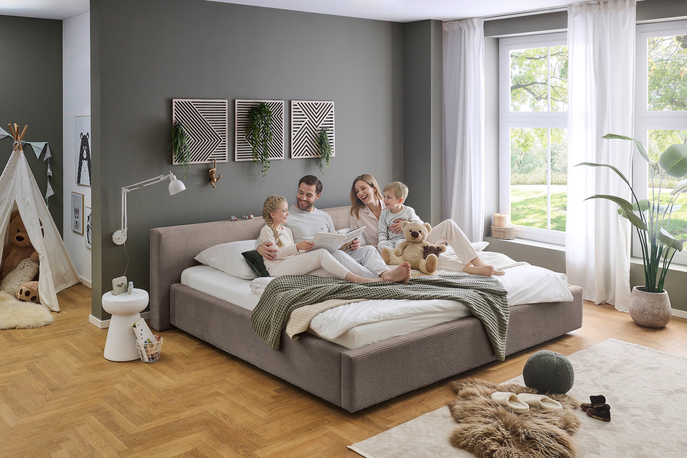 meise.möbel Polsterbett »CUBE in Cord, Familienbett 240x200cm, wahlweise mit Lattenrost« verschiedene Farben erhältlich