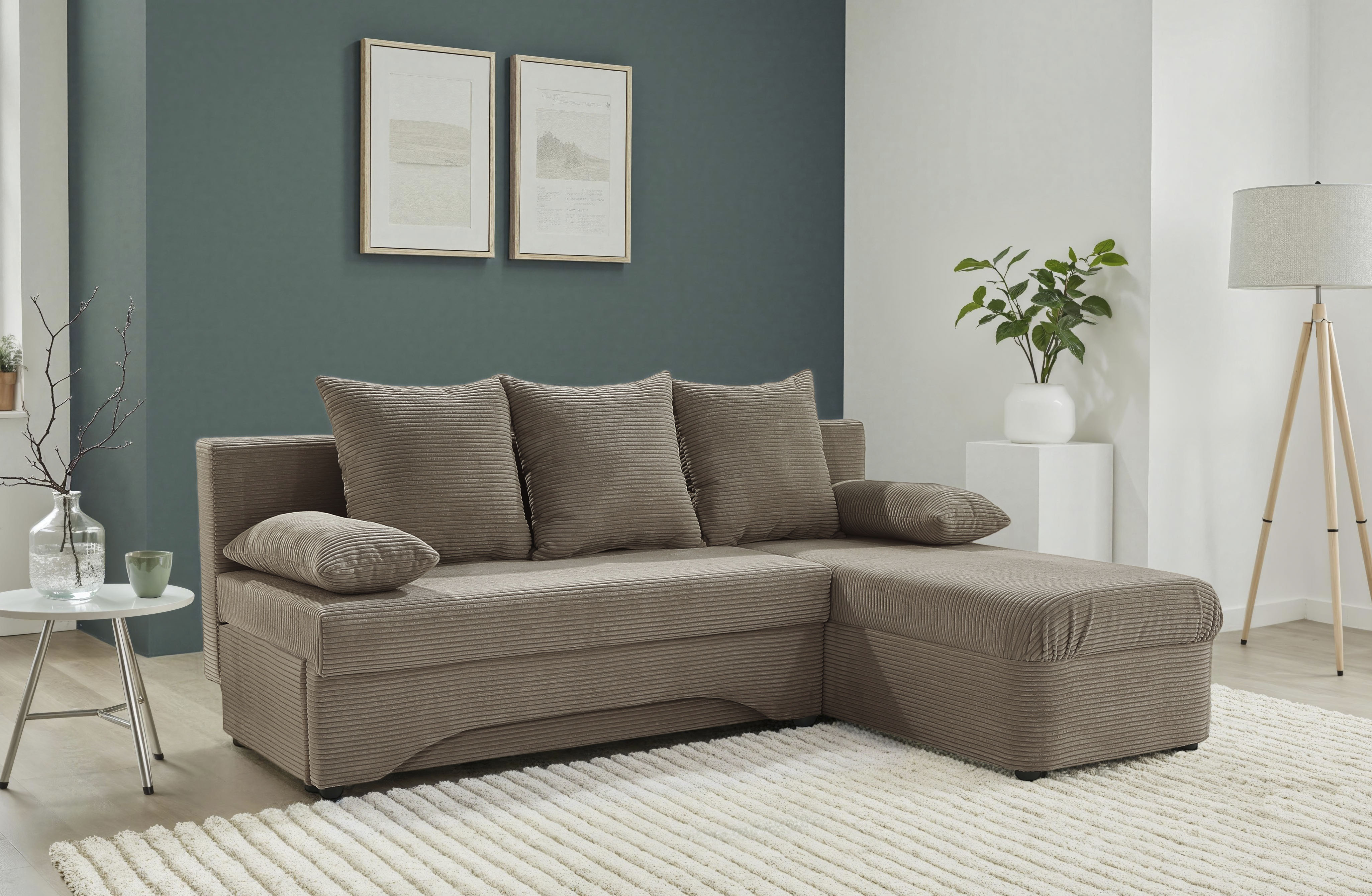 Jockenhöfer Gruppe "L-Form, B: 191 cm, auch in Cord" Platzsparendes Schlafsofa & Eckcouch mit Bettkasten & Schlaffunktion