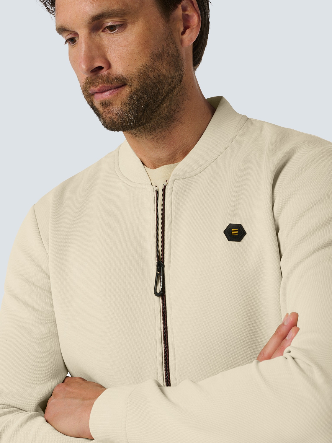 NO EXCESS Sweater »No Excess Stylische Weste mit Bomberkragen und Piqué-Material«