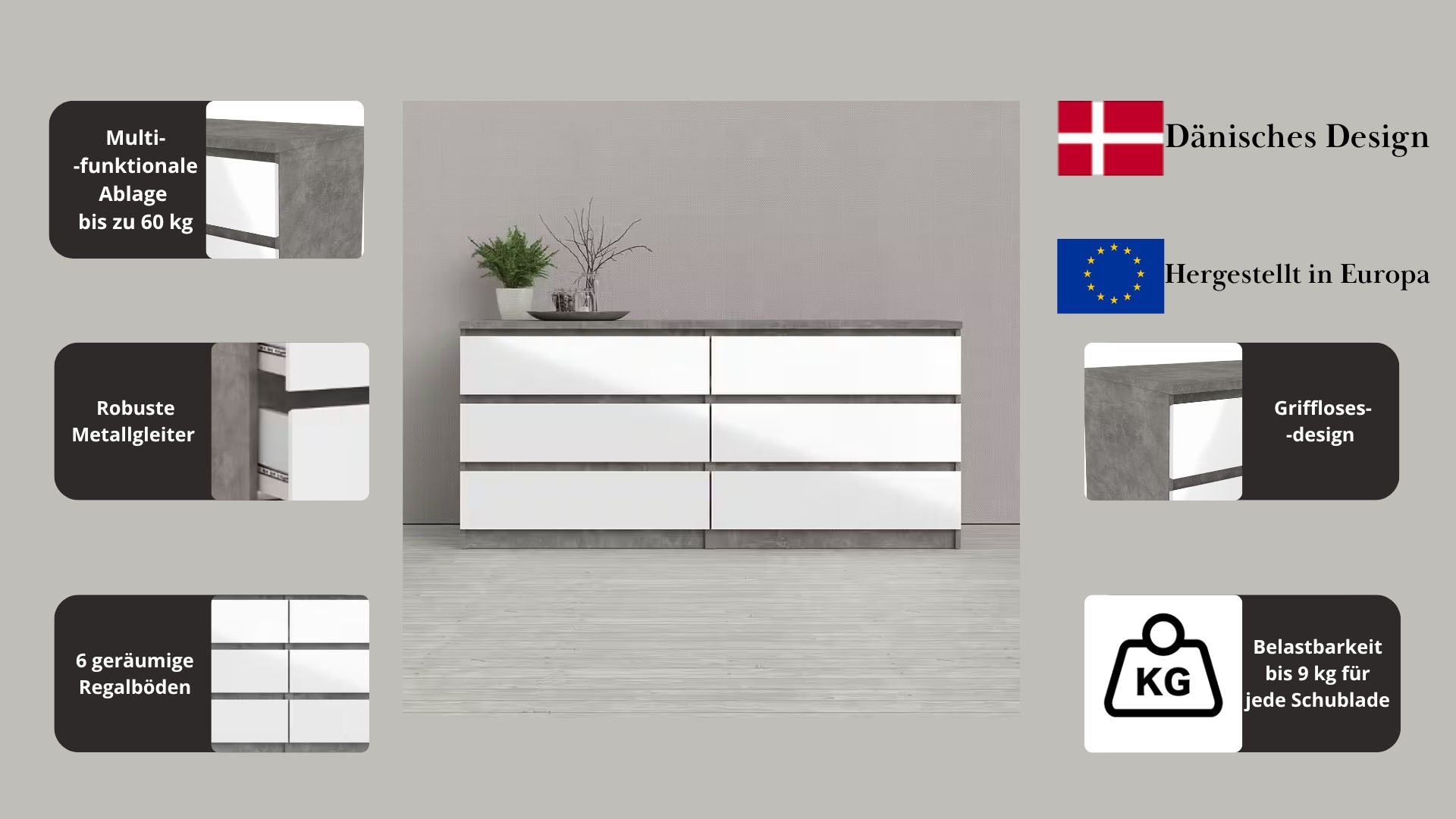 INOSIGN Kommode "Naia", Hochglanz-Optik, mit abgerundeten Schubladenkanten günstig online kaufen