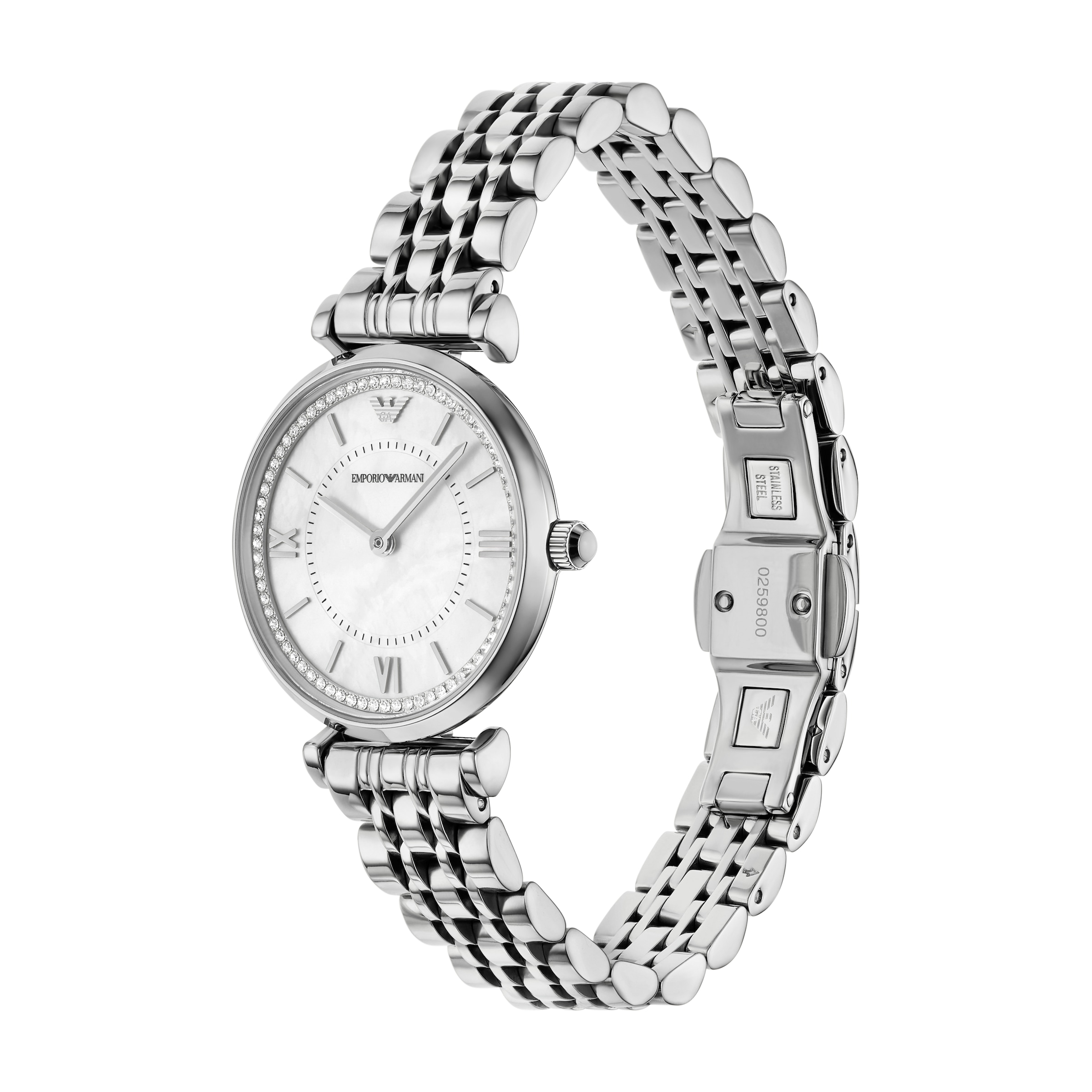 Emporio Armani Quarzuhr, Armbanduhr, Damenuhr, Edelstahlarmband, analog, Glassteine