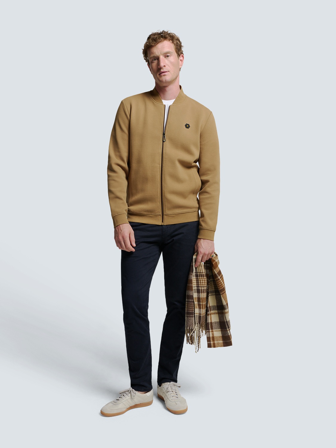 NO EXCESS Sweater »No Excess Stylische Weste mit Bomberkragen und Piqué-Material«