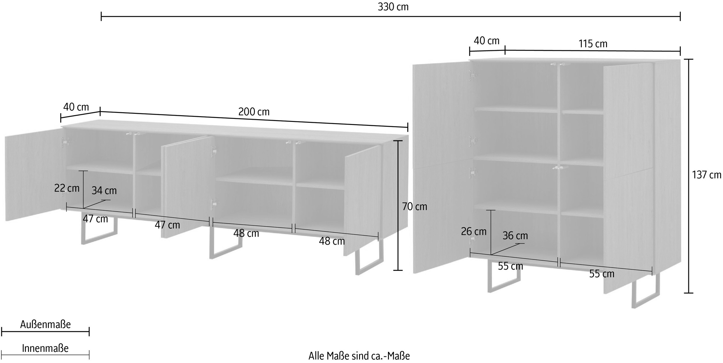 Home affaire Wohnzimmer-Set »Lund, moderne Anbauwand, Wohnzimmer-Set in Stone Oak oder Nussbaum« 2 Stk. tlg.