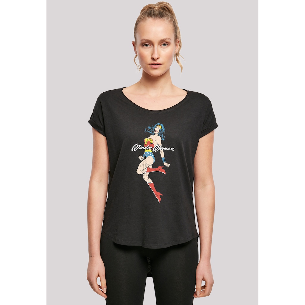 F4NT4STIC Kurzarmshirt »F4NT4STIC Damen Wonder Woman Jump -BLK with Ladies Long Slub Tee«, (1 tlg.)