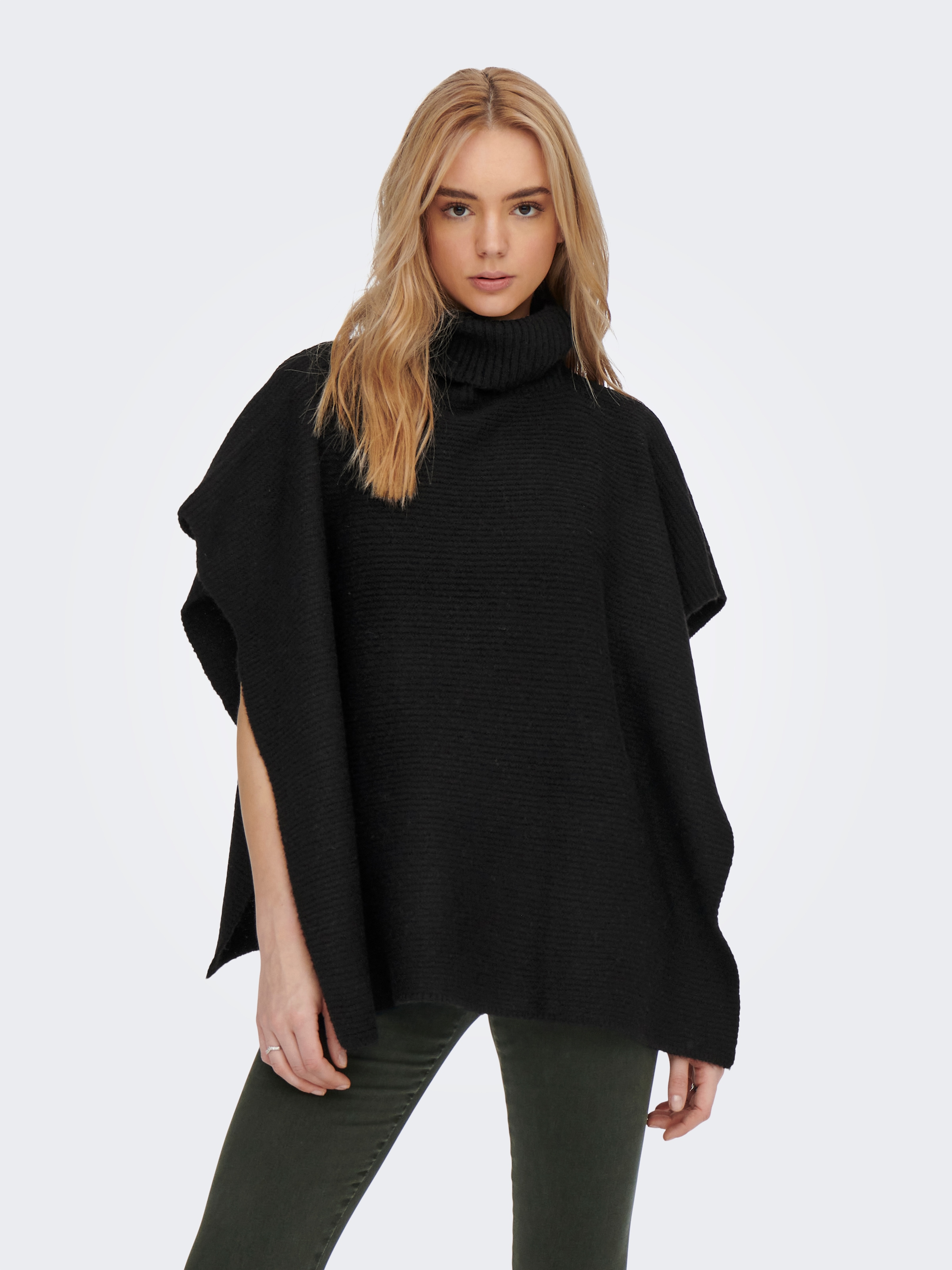 ONLY Strickponcho "ONLLOVISA LIFE KNIT PONCHO ACC", in Rippstrick Optik mit Rollkragen