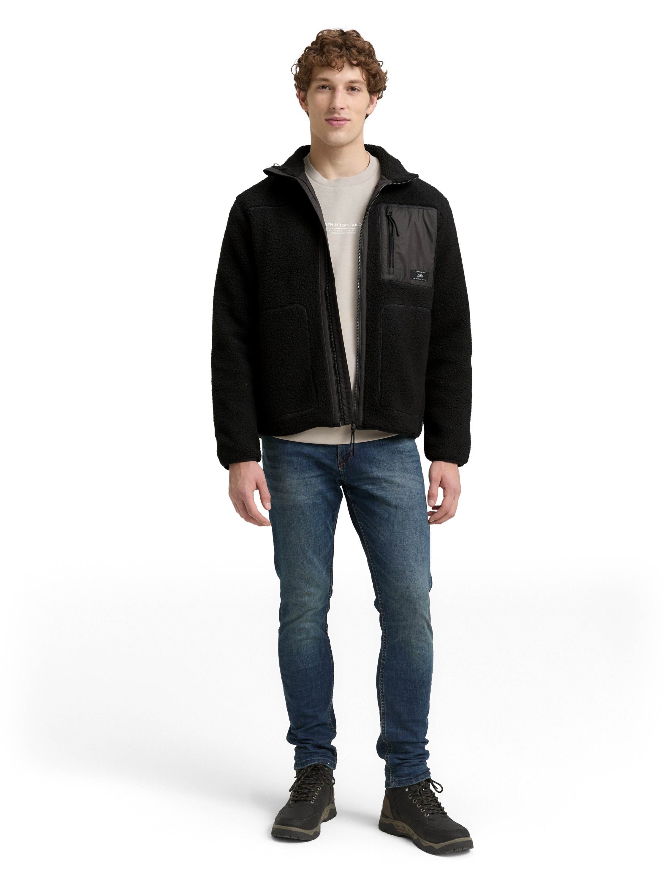 TOM TAILOR Denim Fleecejacke, mit Logo Stickerei