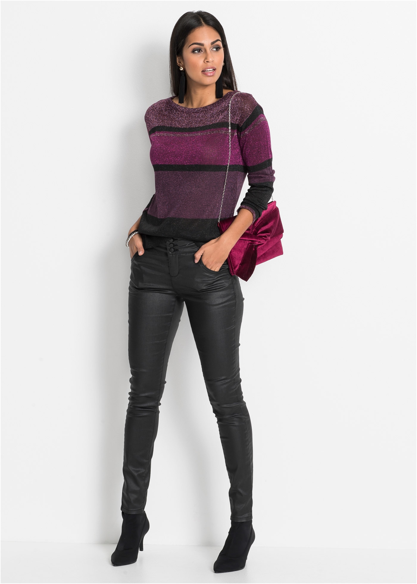 bonprix Strickpullover aus Viskosemix mit glänzendem Streifen-Muster