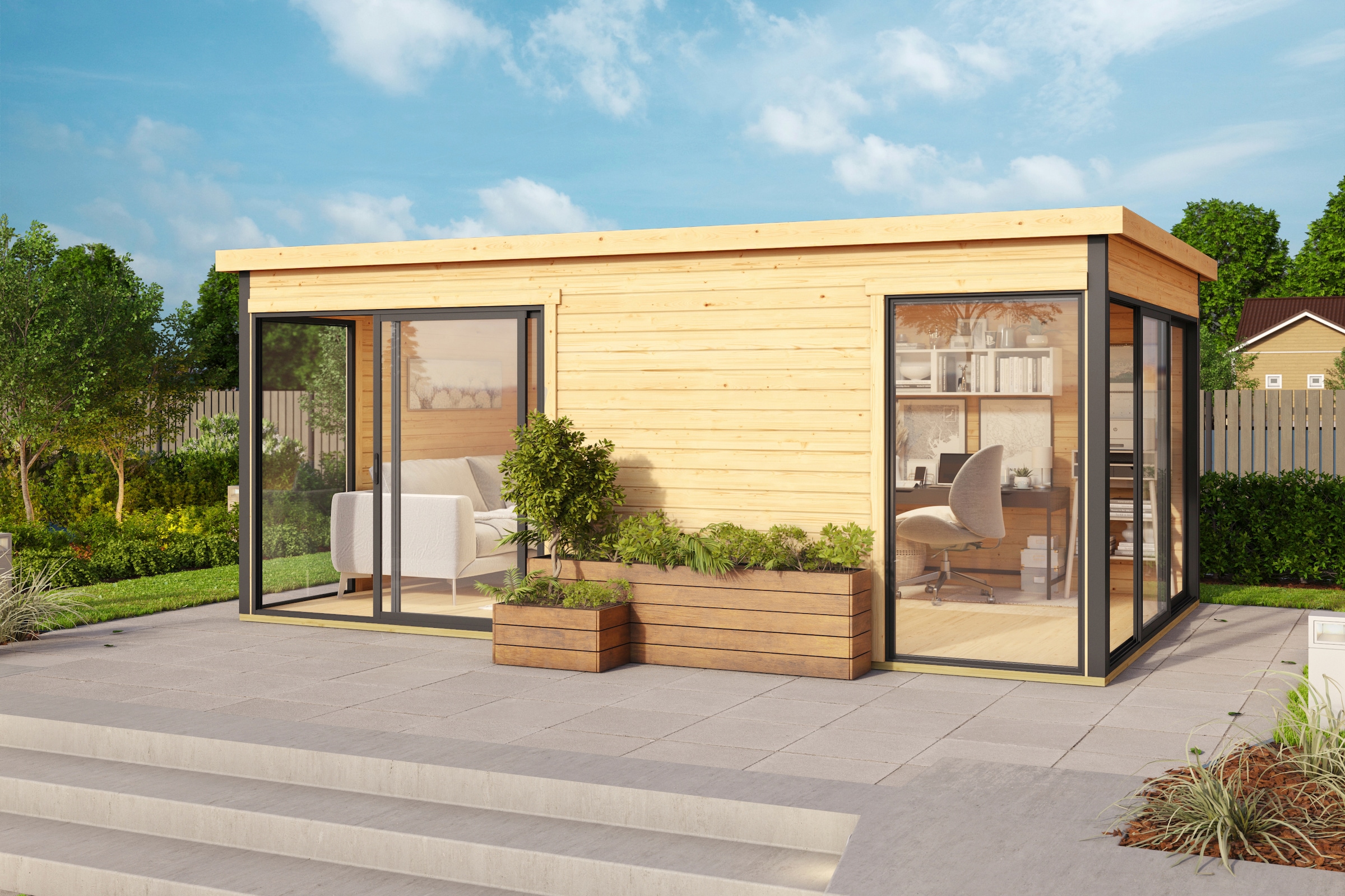 LASITA MAJA Gartenhaus »DOMEO 3 NATUR/ANTHRAZIT«, (Set), 2-Raum, Fundamentmass 5088 x 3219, Naturbelassen