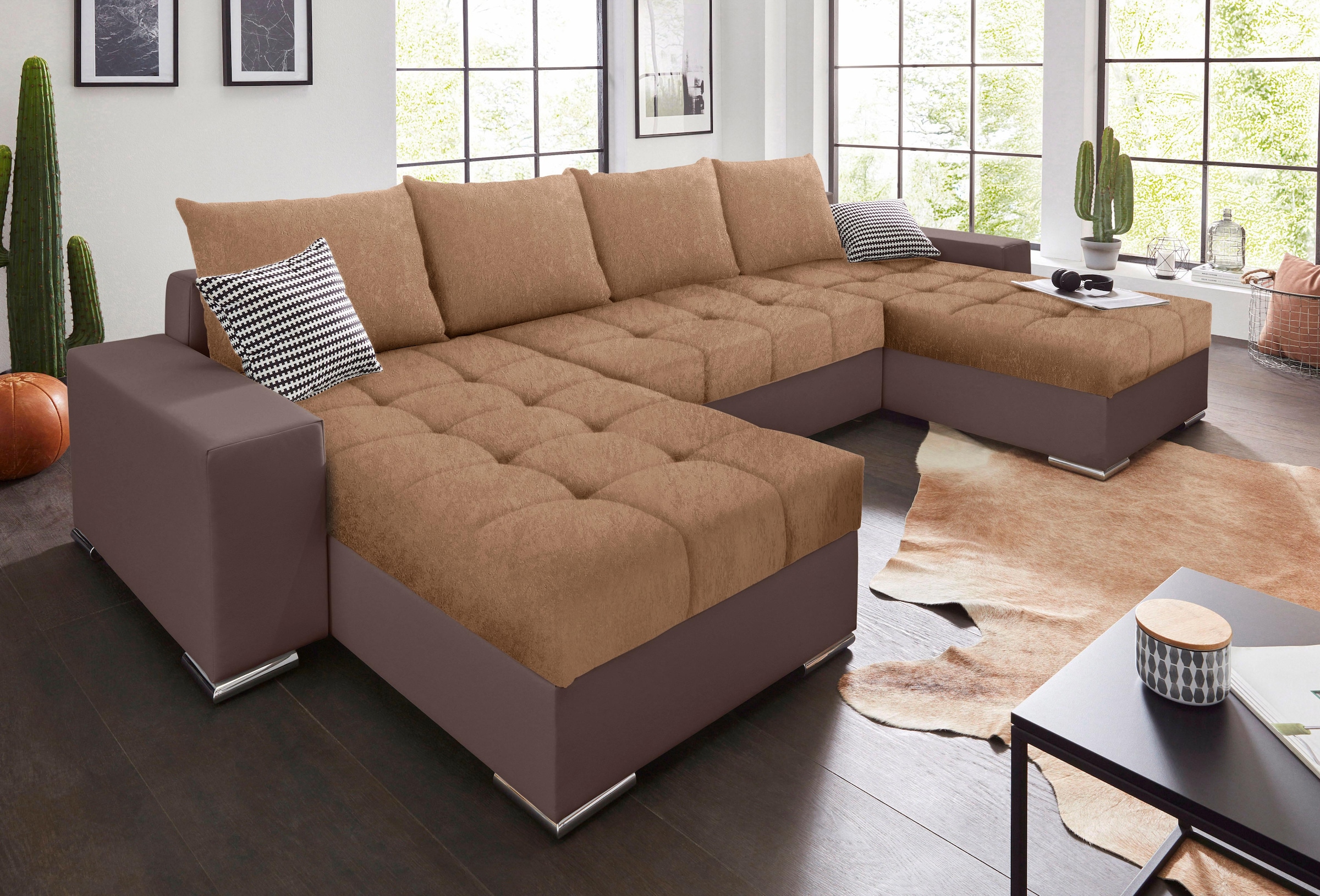 COLLECTION AB Wohnlandschaft "Josy XL U-Form, Breite: 313 cm" Schlaffunktion, Bettkasten & 2 Zierkissen, Federkern