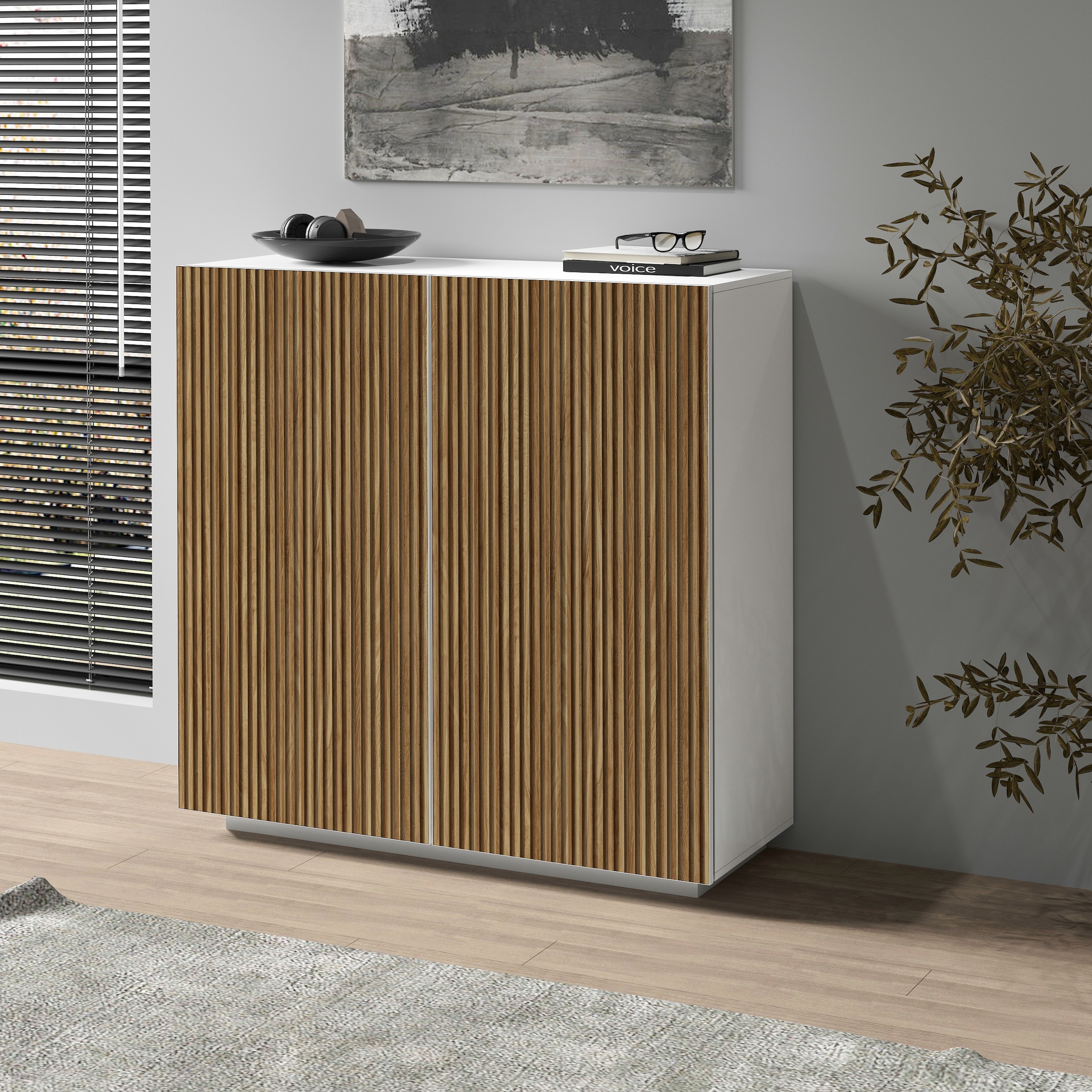 INOSIGN Highboard "Vega,Highboard,Kommode,120 cm", mit 2 Türen,Fronten mit Rillen-Optik