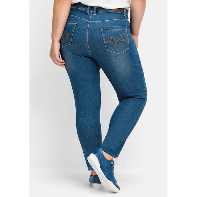 Sheego Stretch-Jeans »Große Größen«, »Die Schmale« mit zweifarbigen  Kontrastnähten für bestellen | BAUR