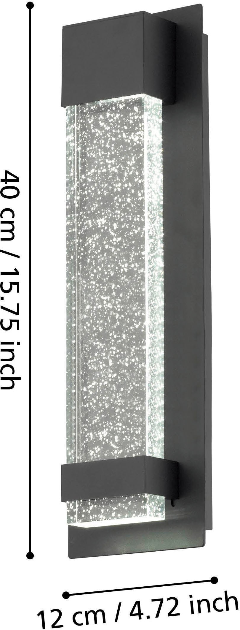 EGLO Wandleuchte »Villagrazia Wandlampe, Außeneleuchte aus Alu und Glas, IP44, Lampe« LED-Modul 1 Stk. Warmweiß Wand-/Deckenleuchte - L12 x H40 x AL7 cm - schwarz - 2X3,3W inkl.