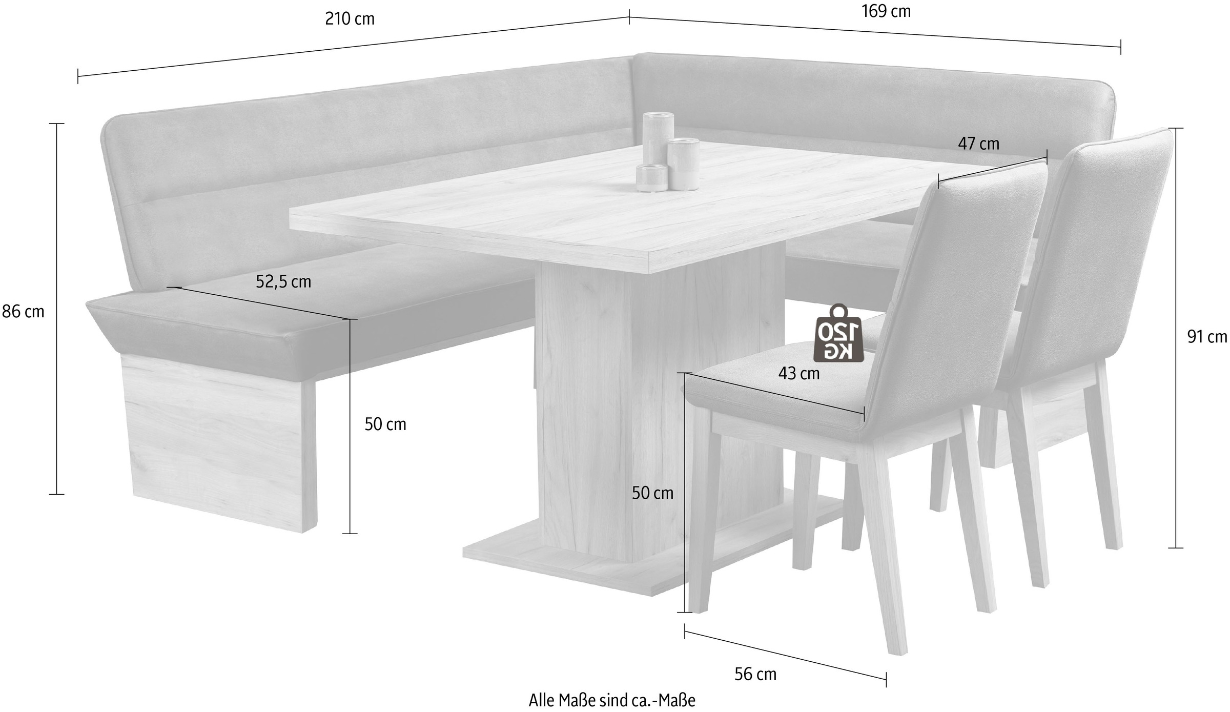 Home affaire Eckbankgruppe »Beluna + Cross Essecke Sitzgruppe Eckbank Küchenbank BESTSELLER«, (Set, 4 tlg., Eckbank, 2 Stühle und Tisch), Sitzgruppe Esszimmer Stühle Tisch und Bank bequem gepolstert