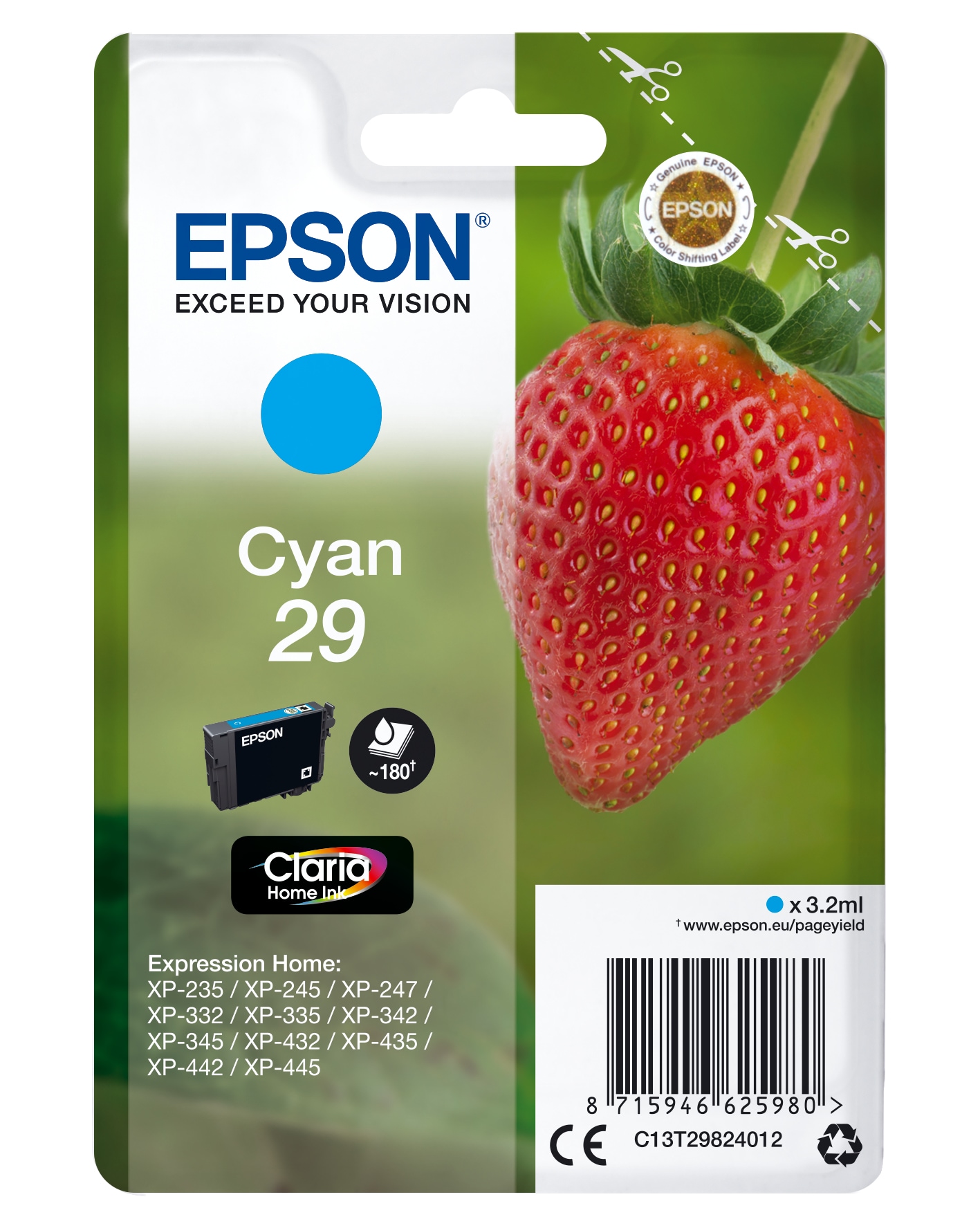 Tintenpatrone »Epson Strawberry Singlepack Cyan 29 Claria Home Ink«