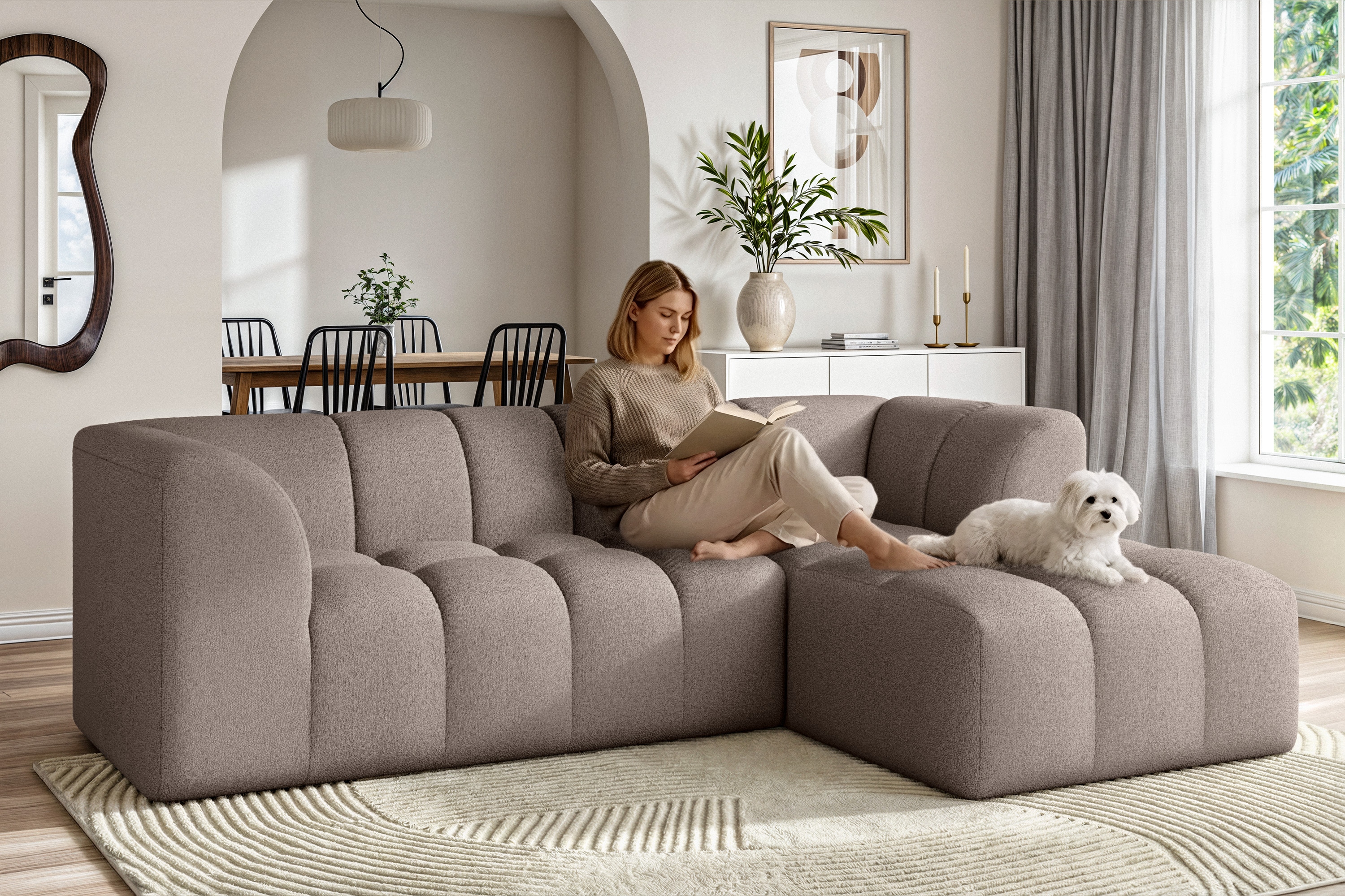 OTTO home Ecksofa "TUURE L-Form, Verlässliche Qualität, moderne Steppung, Breite 255cm" Bubble Optik, moderne Steppung, hoher Sitzkomfort, Wellenunterfederung