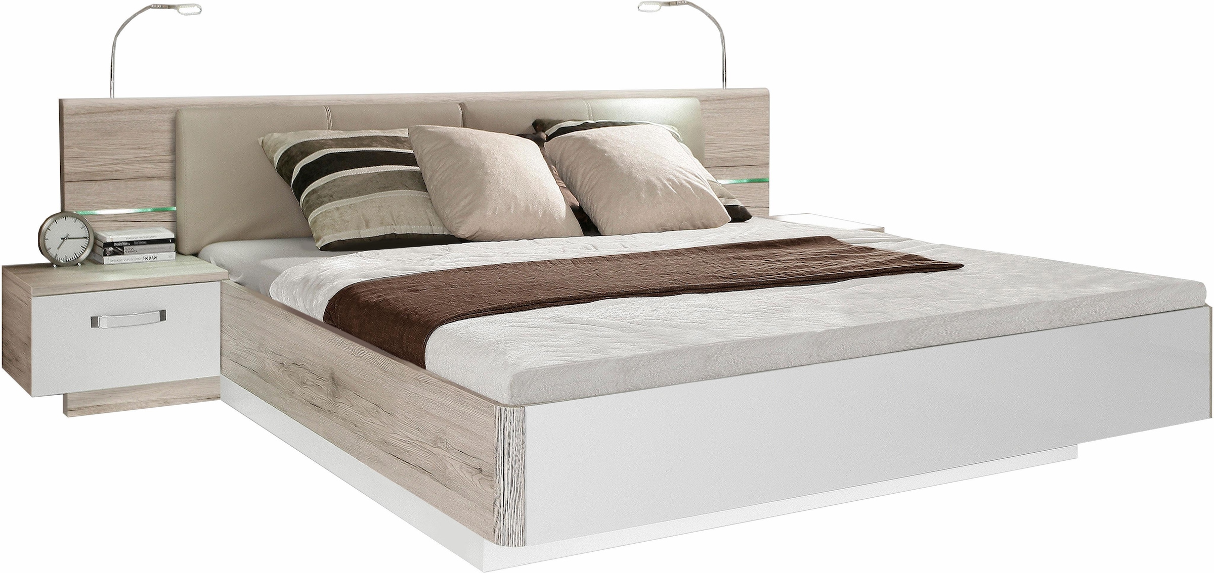 FORTE Bettanlage "Rondino", mit Polsterkopfteil und LED-Beleuchtung, wahlweise mit oder ohne Bettbank