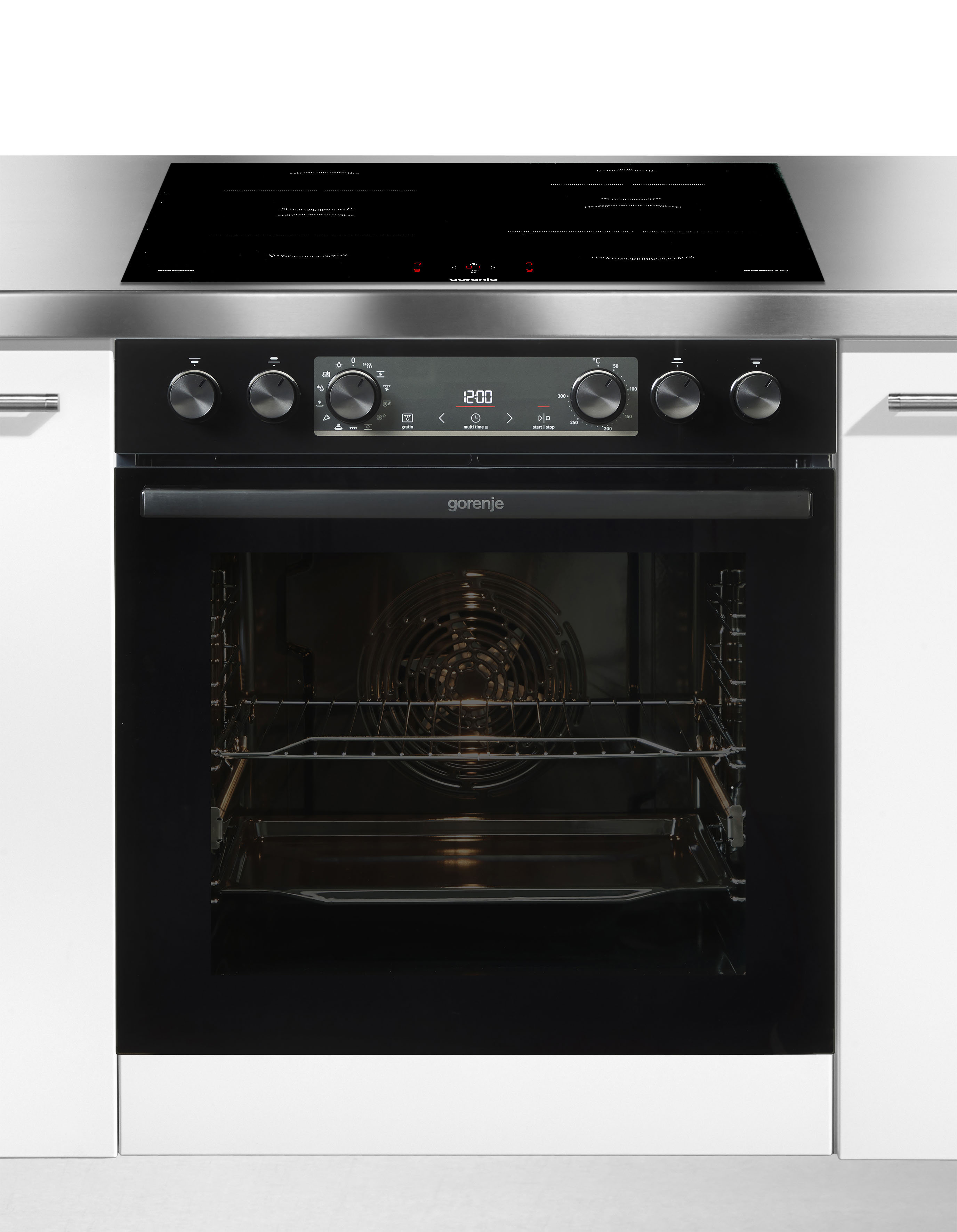 GORENJE Induktions Herd-Set "BCSI737DBGOT" mit 1-fach-Teleskopauszug Aqua Clean 1 Stk. tlg. Pizzafunktion mit 300 C – perfekt für Pizza, Focaccia und mehr