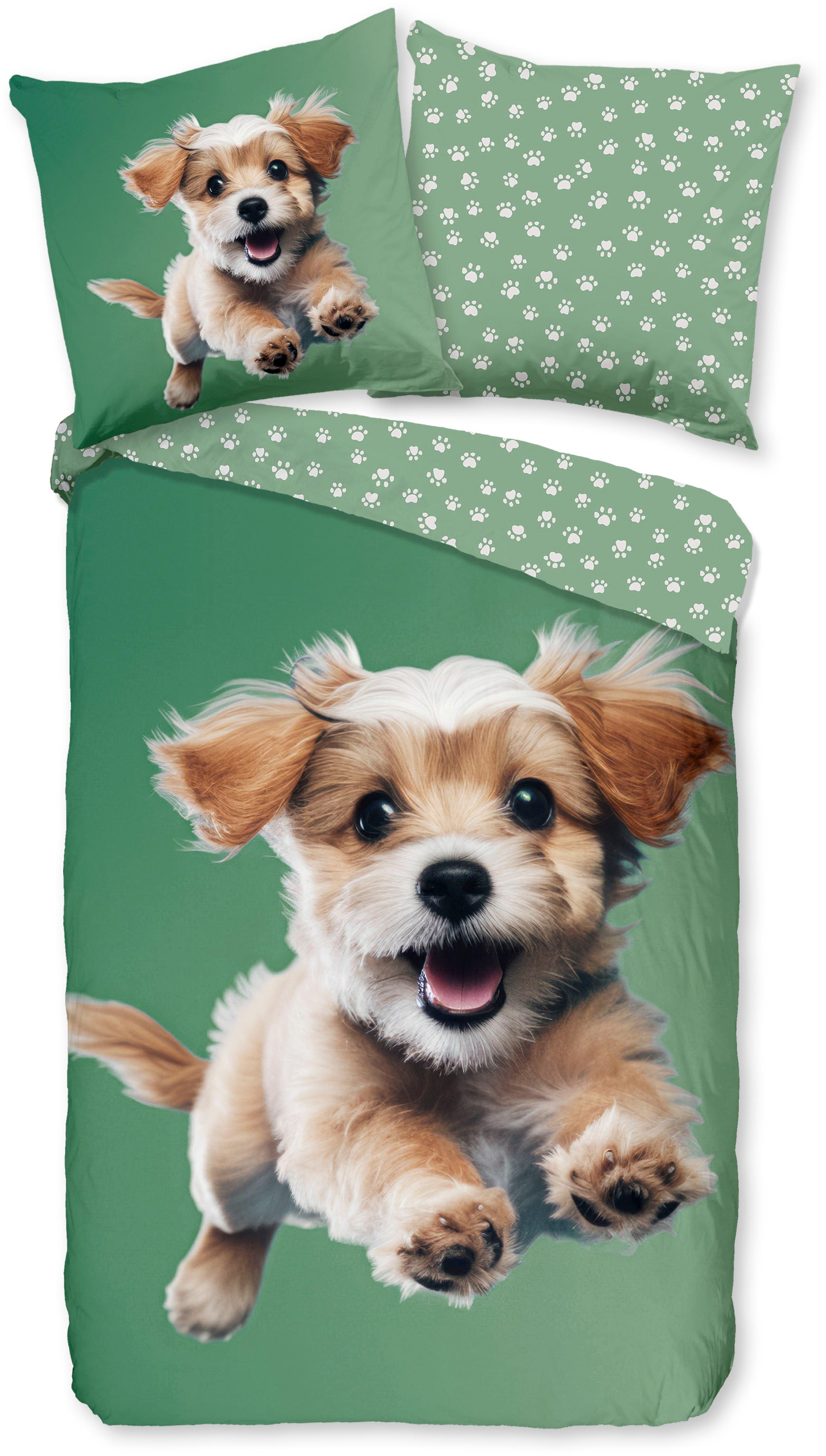 good morning Kinderbettwäsche »Mambo« 2 Baumwolle, Renforcé, Wendeoptik, Kind, Hund, Grün