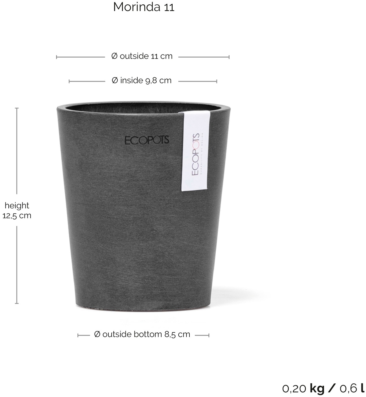 ECOPOTS Blumentopf »Morinda Orchidee 11 Dunkelgrau«, für den Innenbereich