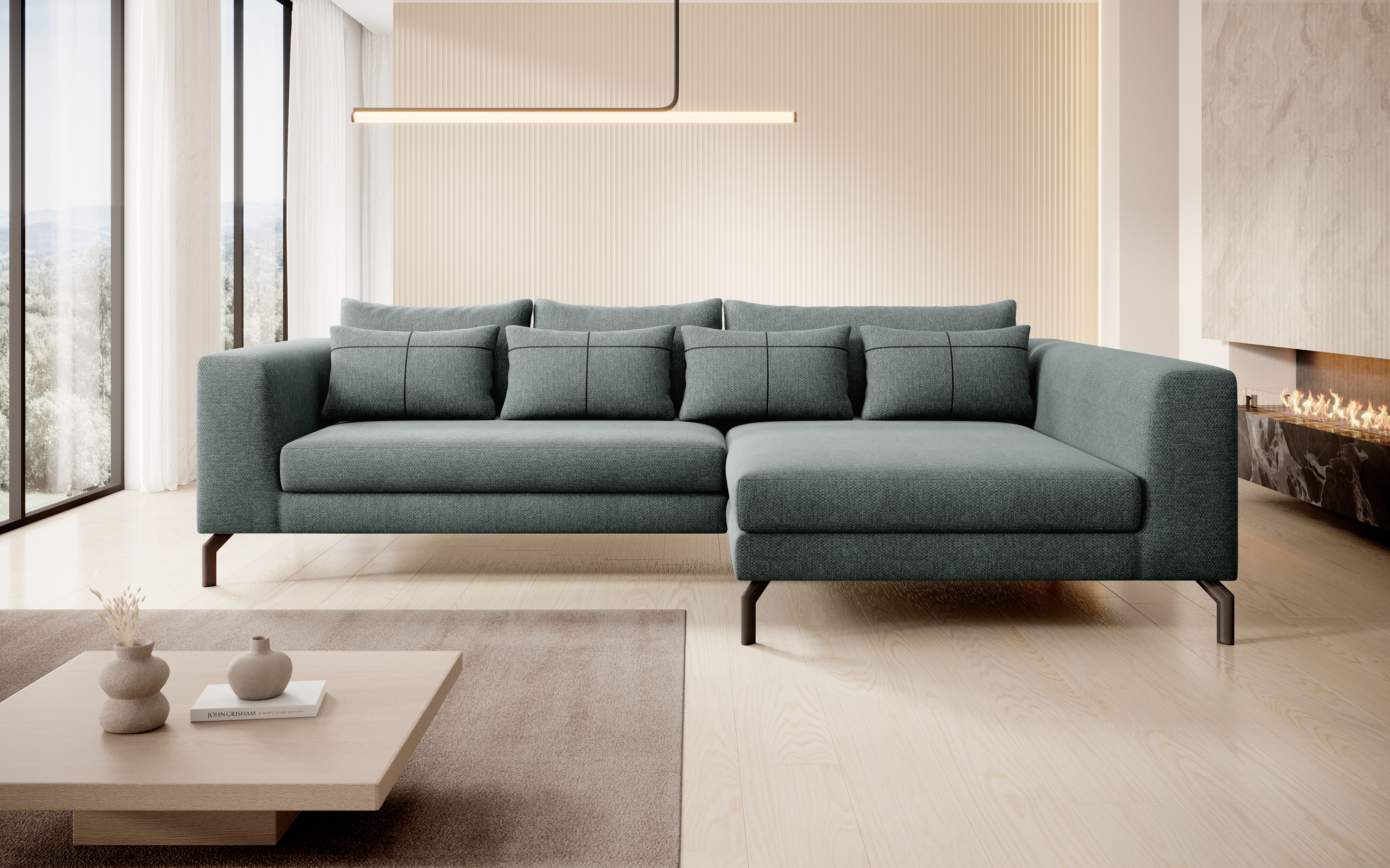 Home affaire Ecksofa "Cross, mit softem Sitz, L-Form, wendbare Zierkissen, Breite 284 cm" Couch mit vielen Kissen, stylische Kreuznaht, elegante Metallfüße