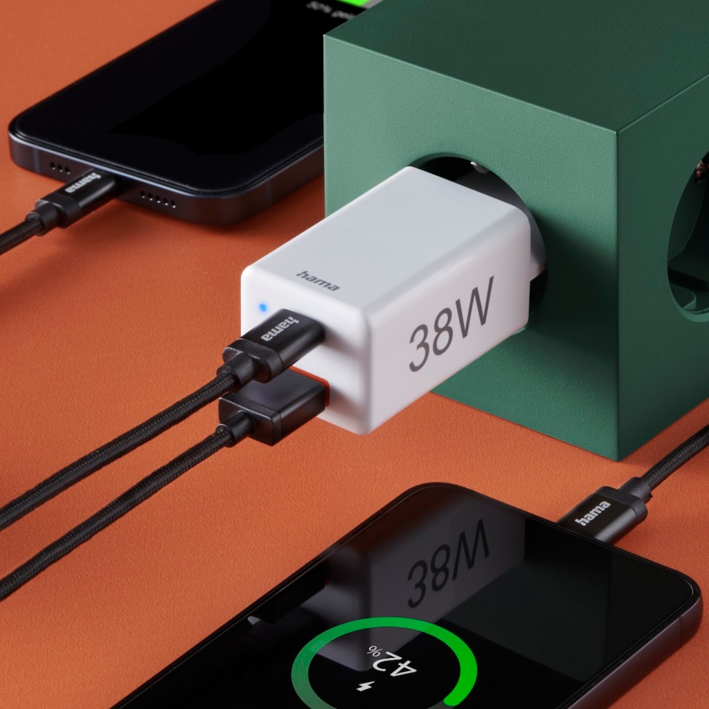 Hama USB-Ladegerät »Dual USB-Netzteil 38W, QC 3.0 + USB-C PD, Fast Charge Schnellladegerät«