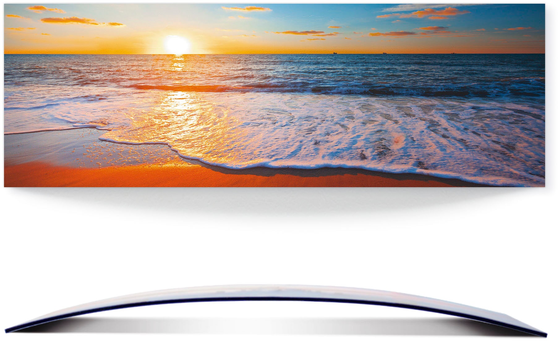 Strand, Optik | »Sonnenuntergang 3D St.), das Artland kaufen Wandbild gebogen (1 und Meer«, BAUR