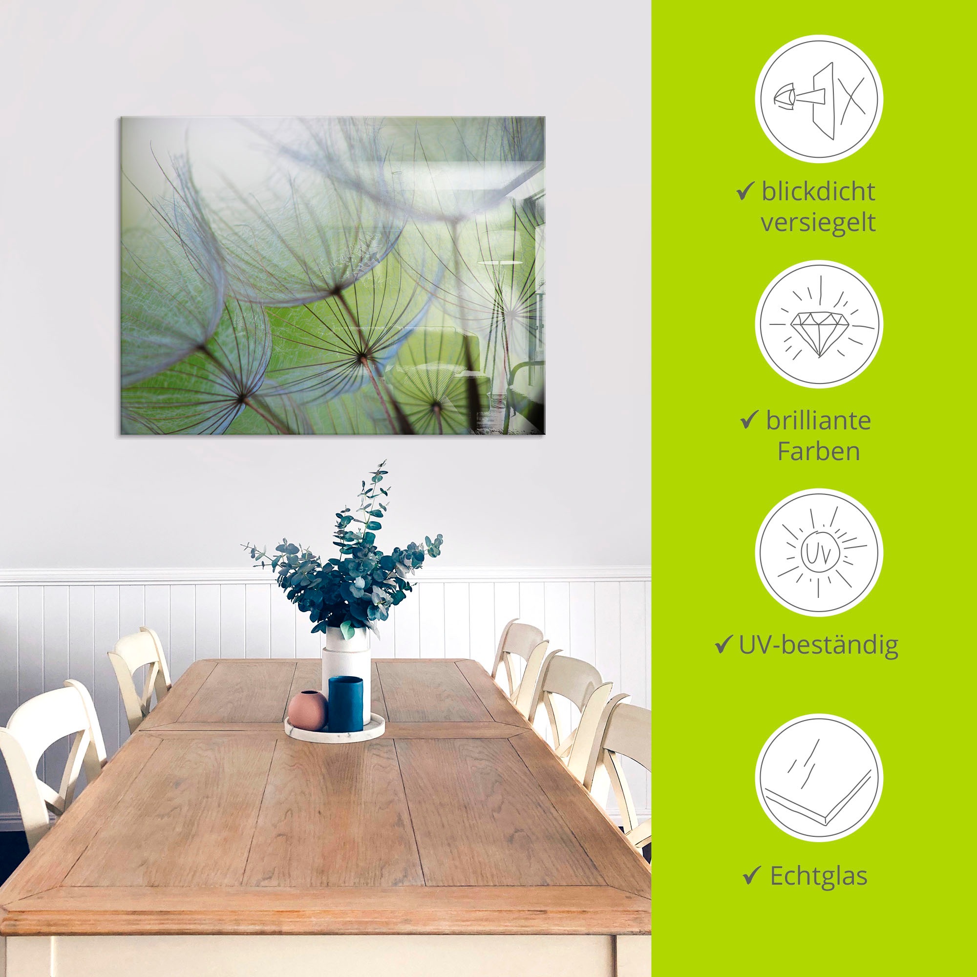 Artland Glasbild »Pusteblumen-Samen II«, Blumen, (1 St.), in verschiedenen Größen