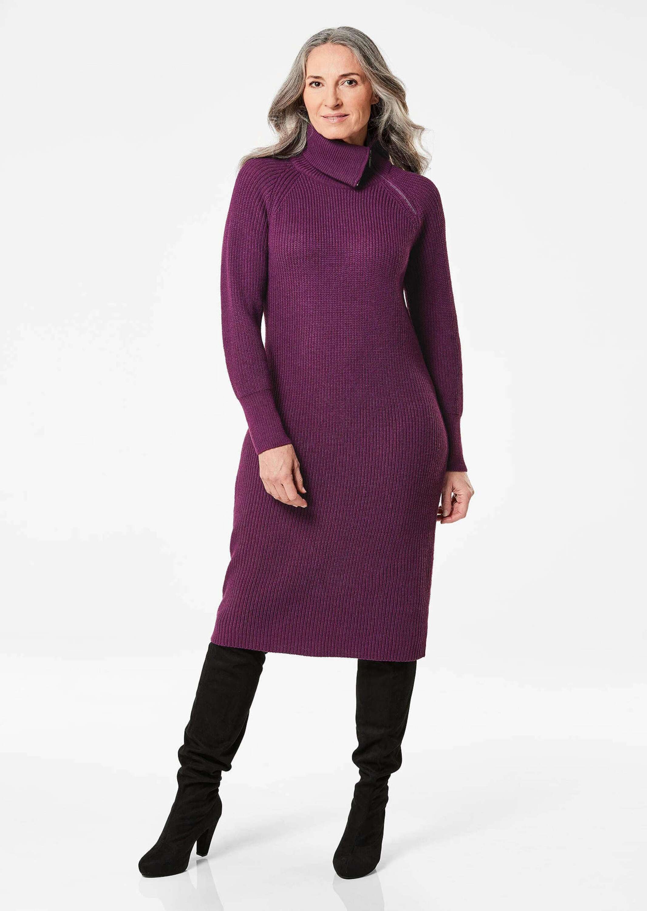 GOLDNER Strickkleid "Kurzgröße Strickkleid mit asymmetrischem Kragen" asymm günstig online kaufen