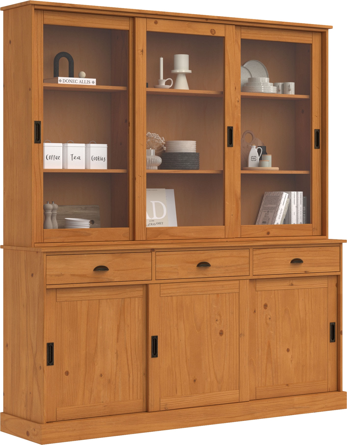 Home affaire Buffet »Schröder«, mit 6 Schiebetüren, davon 3 mit Glaseinsatz,Br.170 cm, Kiefer massiv