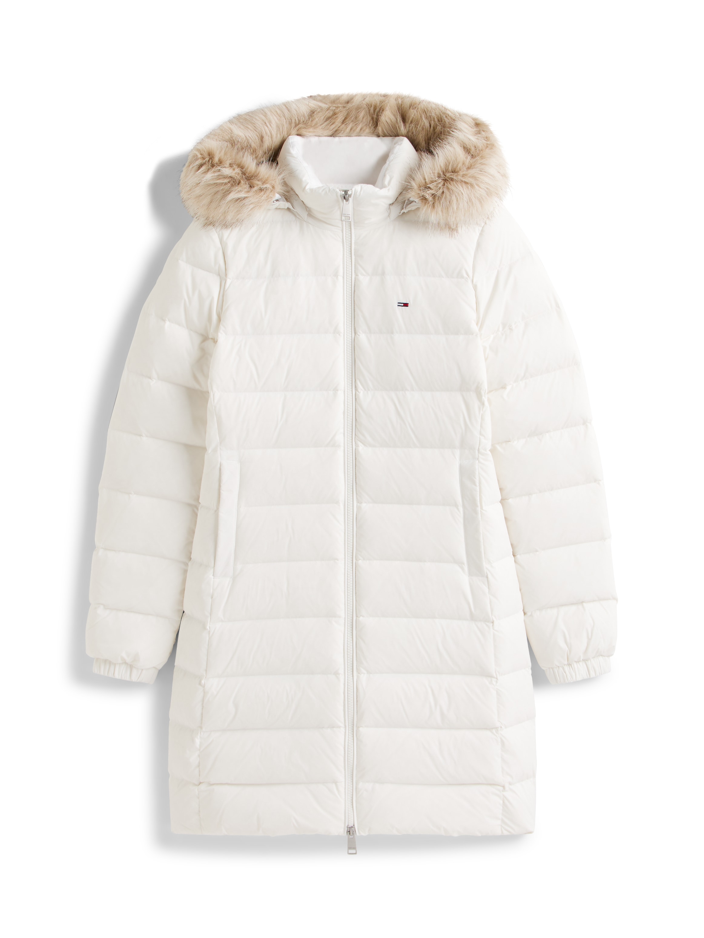 Tommy Jeans Steppmantel »TJW ESSENTIAL HOODED DOWN COAT« mit Fellimitat, Logostickerei