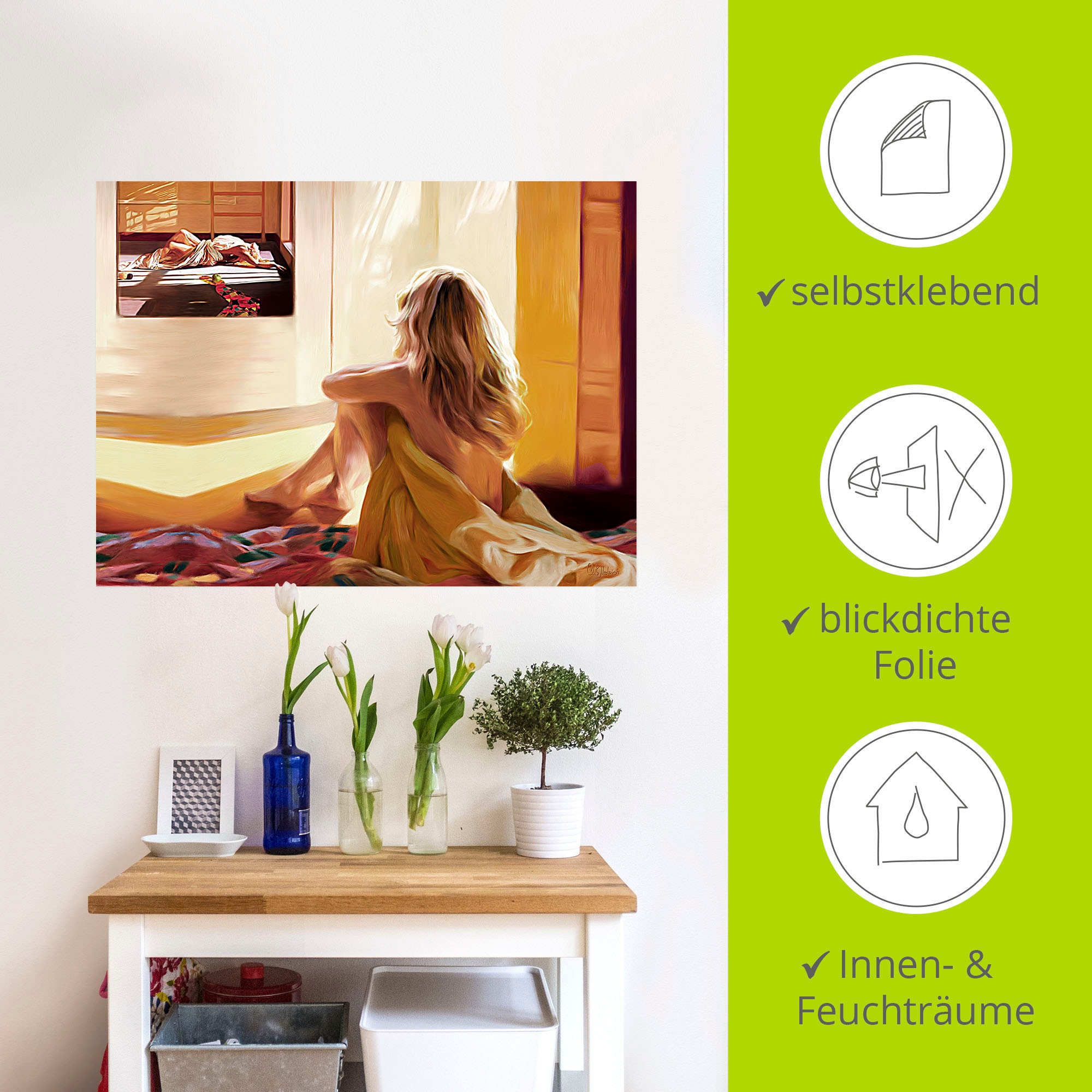 Artland Wandbild »Blondes Mädchen sitzt auf dem Bett«, Bilder von Frauen, (1 St.), als Alubild, Outdoorbild, Leinwandbild in verschied. Größen
