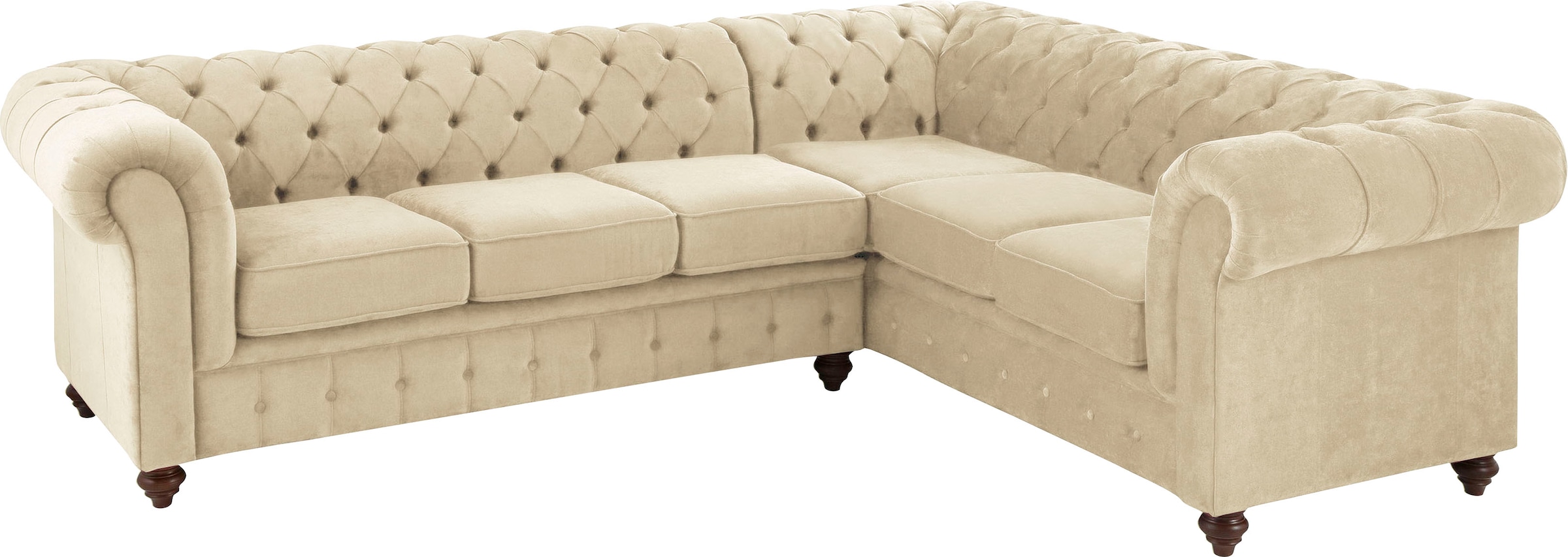 Home affaire Chesterfield-Sofa »Duc Ecksofa L-Form«, hochwertige Knopfheftung im Rücken, Samtoptik mit changierender Optik