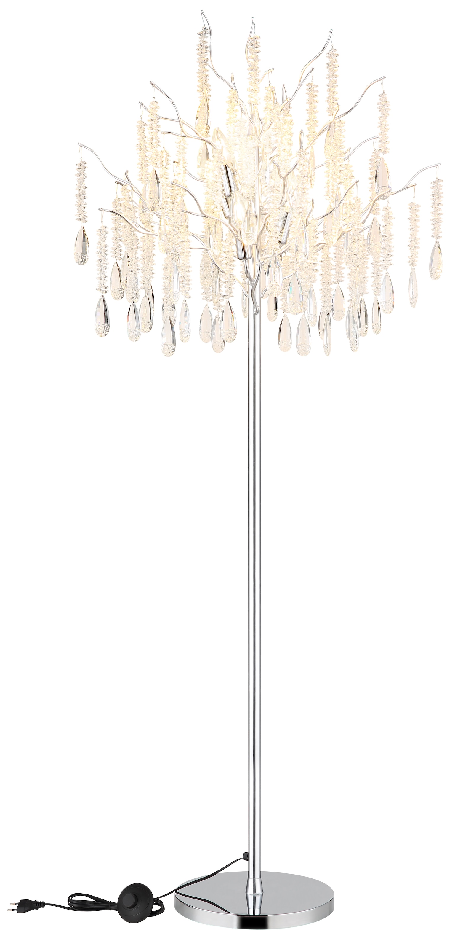 GLOBO LIGHTING Stehlampe »KINGA« E14 1 Stk. Stilvolle Stehleuchte mit Fußschalter und Kristallen