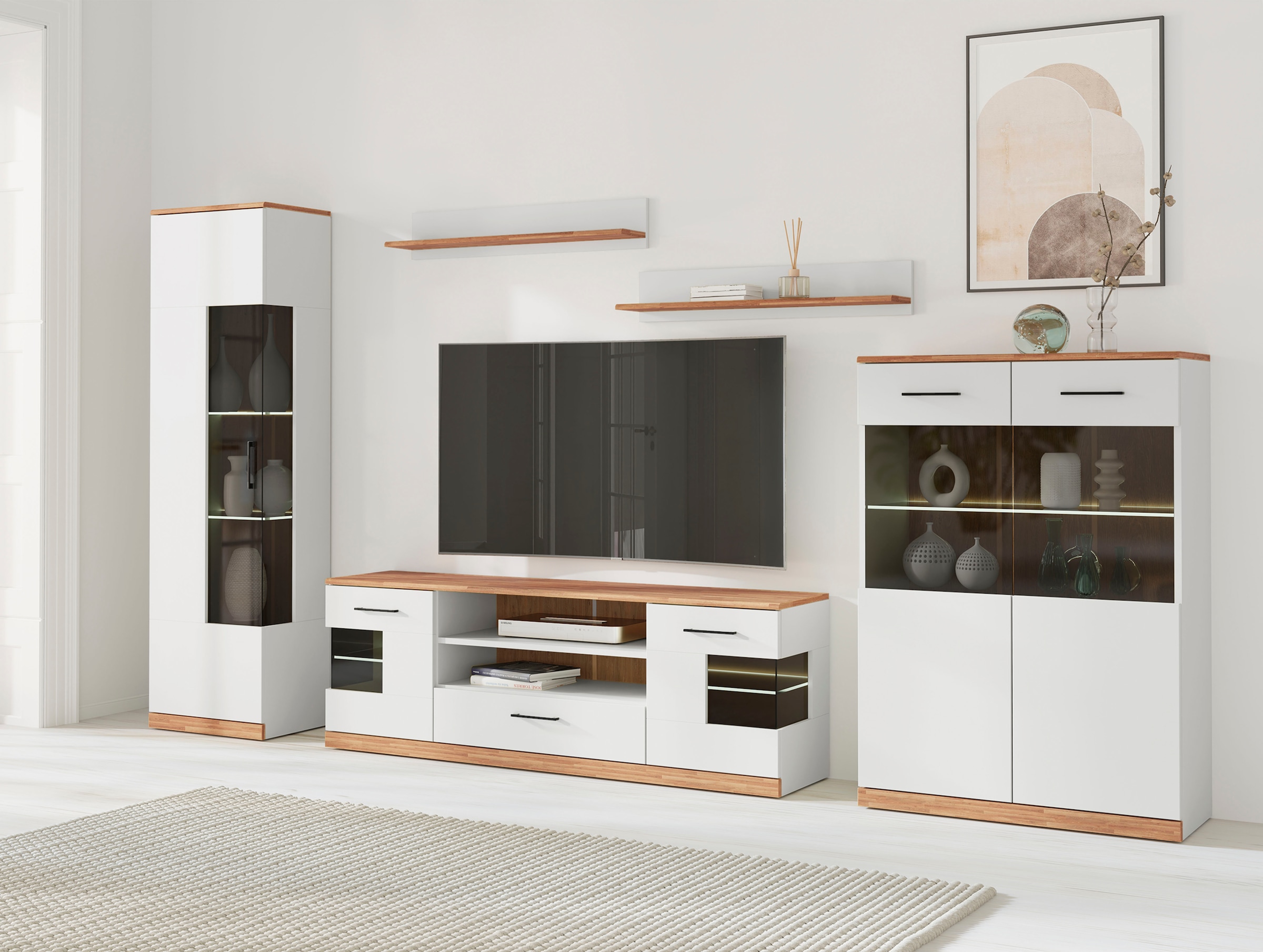 Home affaire Wohnwand "Ribe Wohnwand Set-5 St." Set, 5 Stk. tlg. Glaseinsat günstig online kaufen