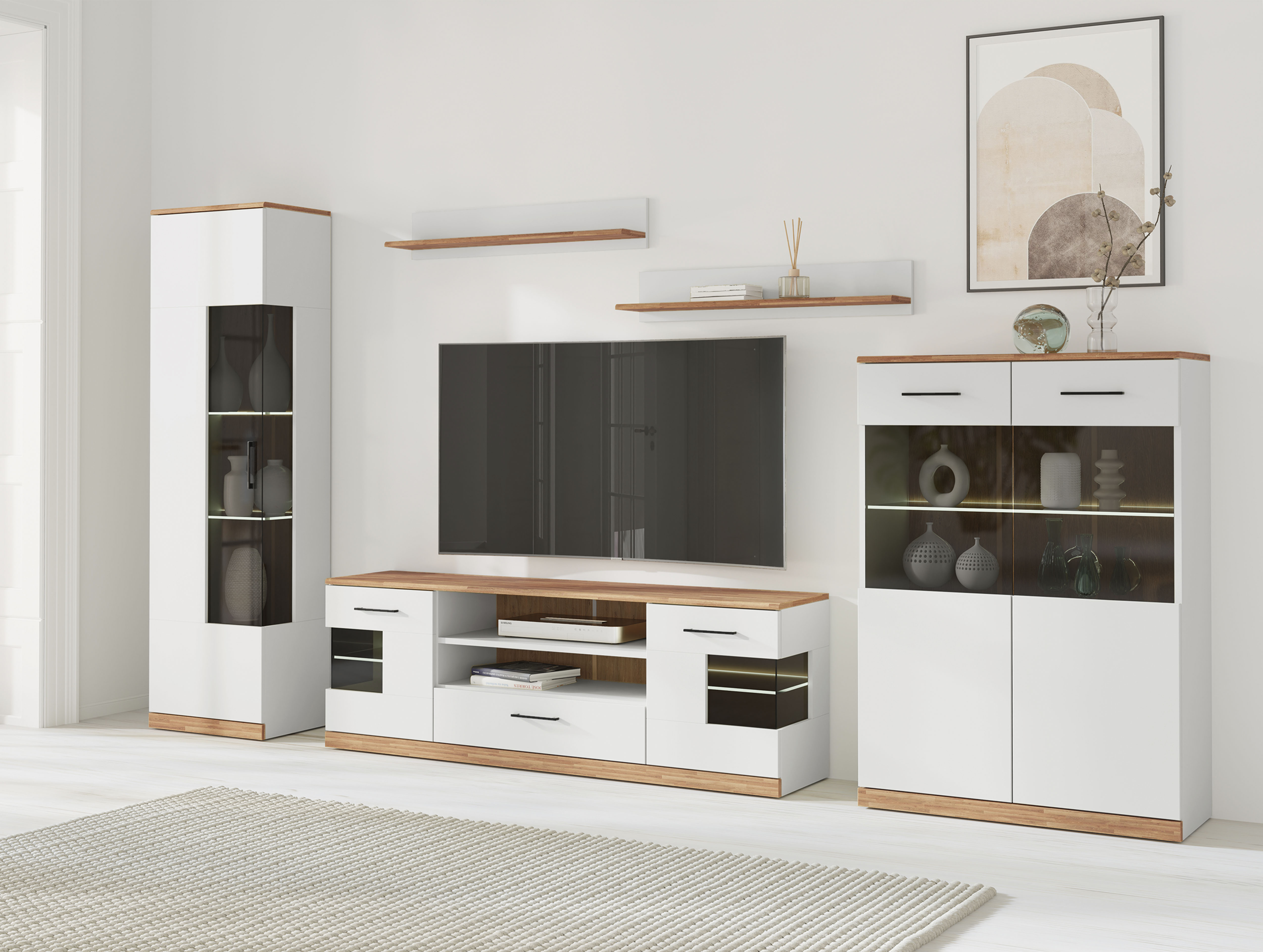 OTTO home Wohnwand "Ribe: 5teilig, Breite: 300cm,Fronten aus Massivholz,Korpus aus Melamin" 5 Stk. tlg.