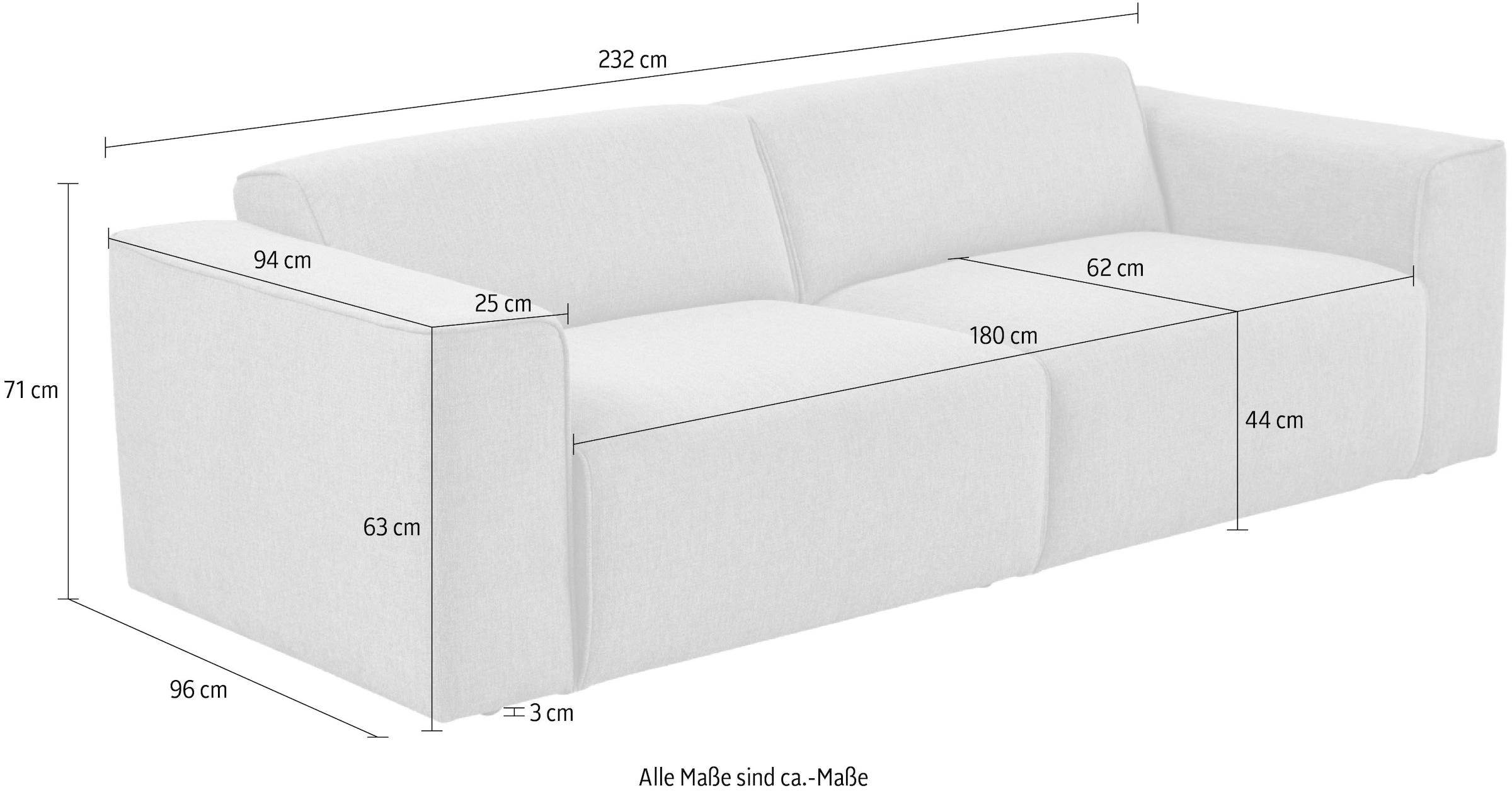 andas 3-Sitzer »Noord«, mit Kedernaht, Breite 232 cm, Cord, Struktur, Webstoff