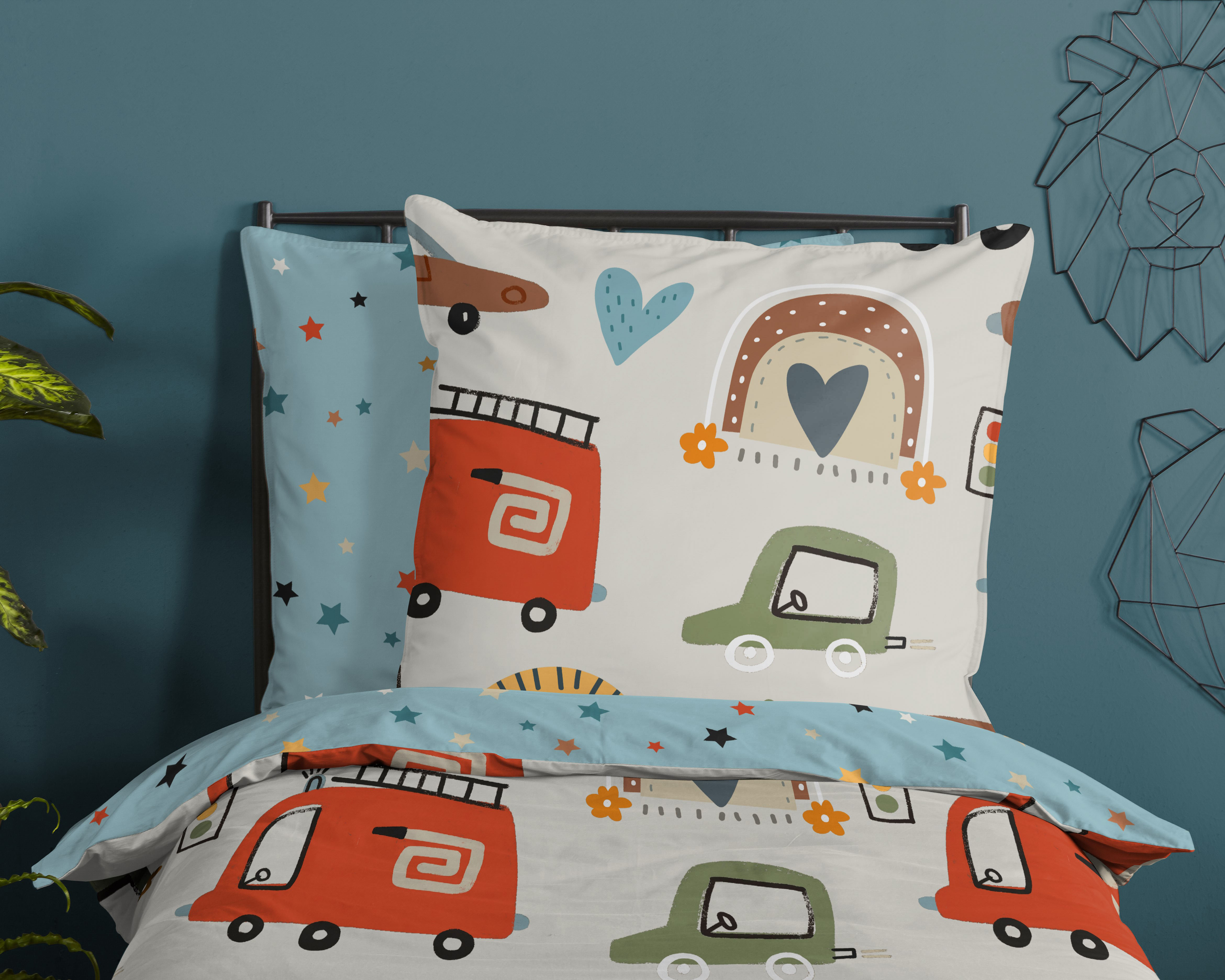 Thumbnail - good morning Kinderbettwäsche "Move" 2 Stk. Baumwolle, 135x200, Reißverschluss, Wendeoptik, Kind, Junge, Fahrzeuge