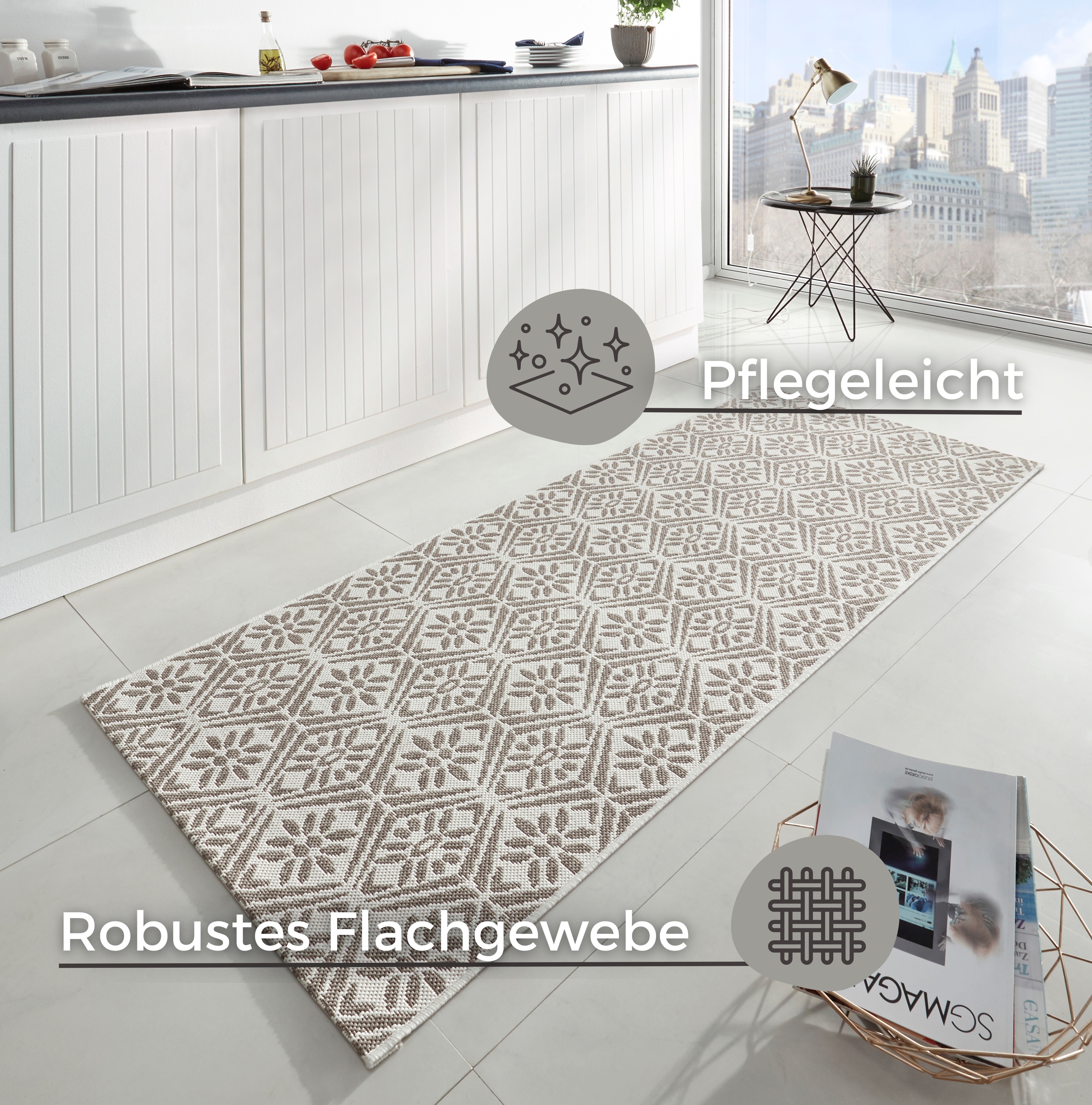 Thumbnail - HANSE Home Läufer "Creation" rechteckig 8 mm Höhe Teppichläufer, Küchenläufer, Teppich, Waschbar, Küche, Flur, Rauten