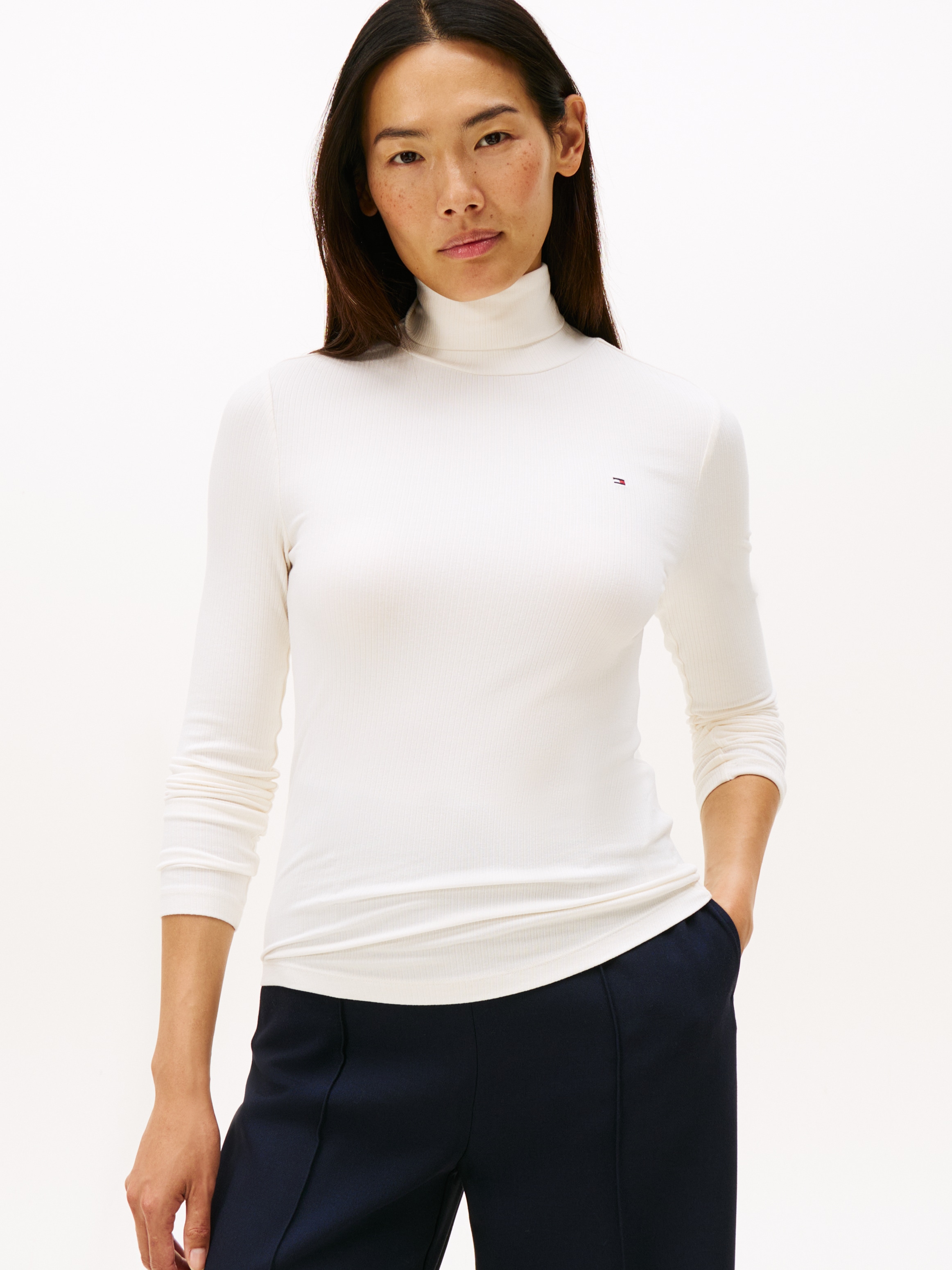 Tommy Hilfiger Langarmshirt "SLIM 5X2 RIB ROLL-NK LS", in gerippter Struktu günstig online kaufen