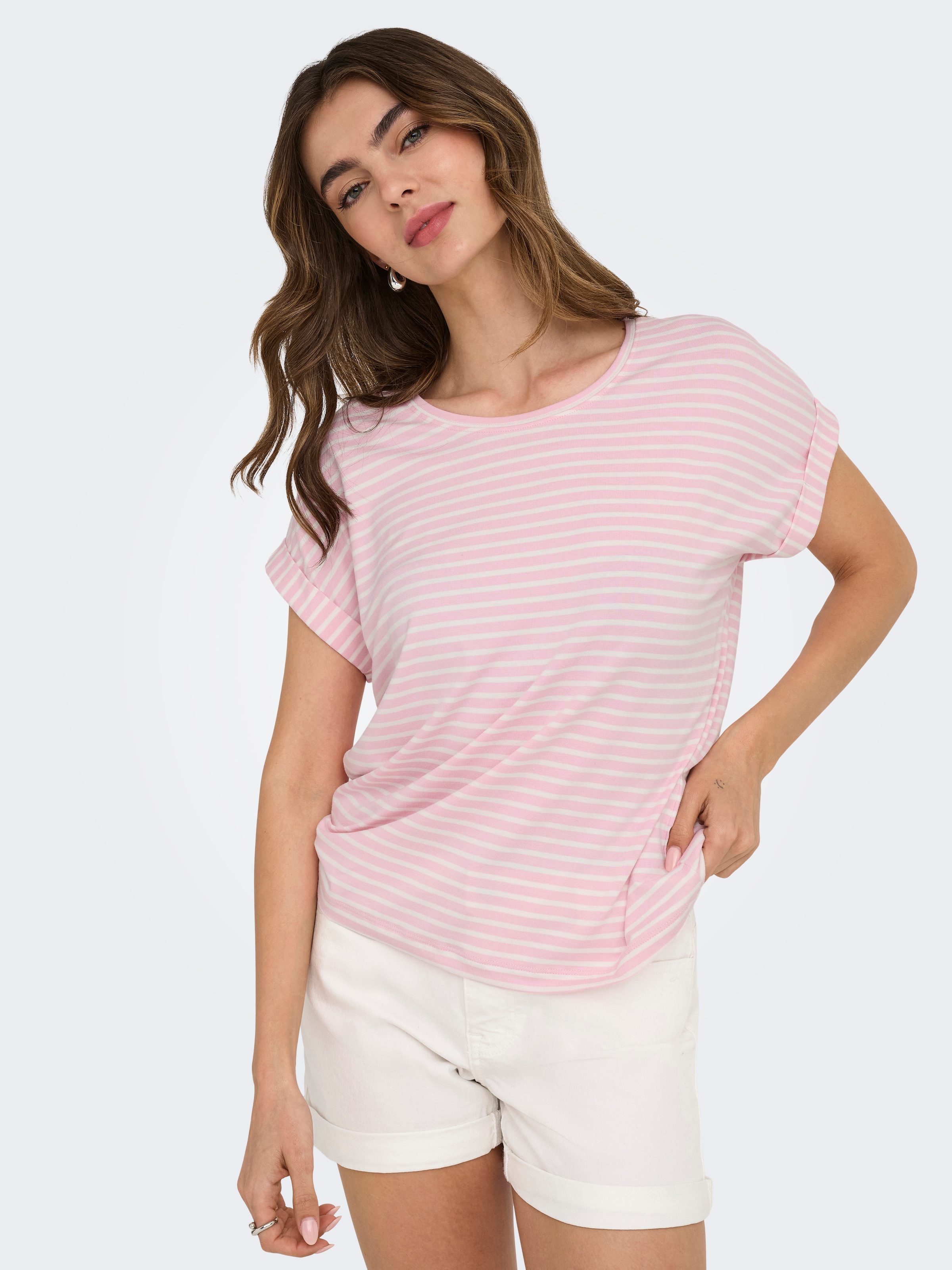 ONLY T-Shirt "ONLMOSTER STRIPE S/S O-NECK TOP JRS NOOS", mit Aufschlag am A günstig online kaufen