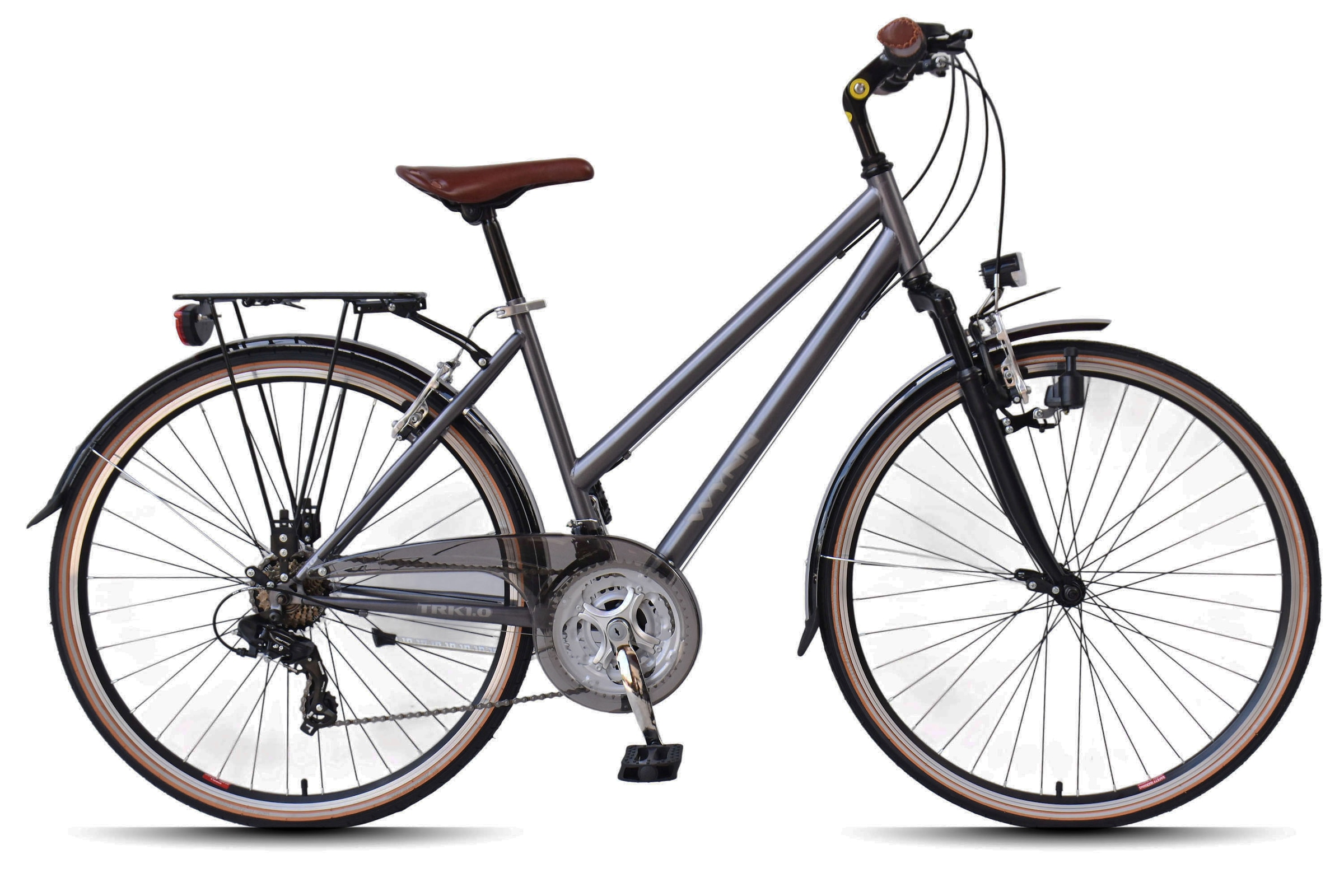 "Trekkingrad WYNN ""Trekkingrad 28 Zoll Shimano Tourney 21 Gang TRK1.0 Federgabel Weiß"" Gr. 48, grau, Fahrräder, Damen, 48cm, 28 Zoll (71,12cm)