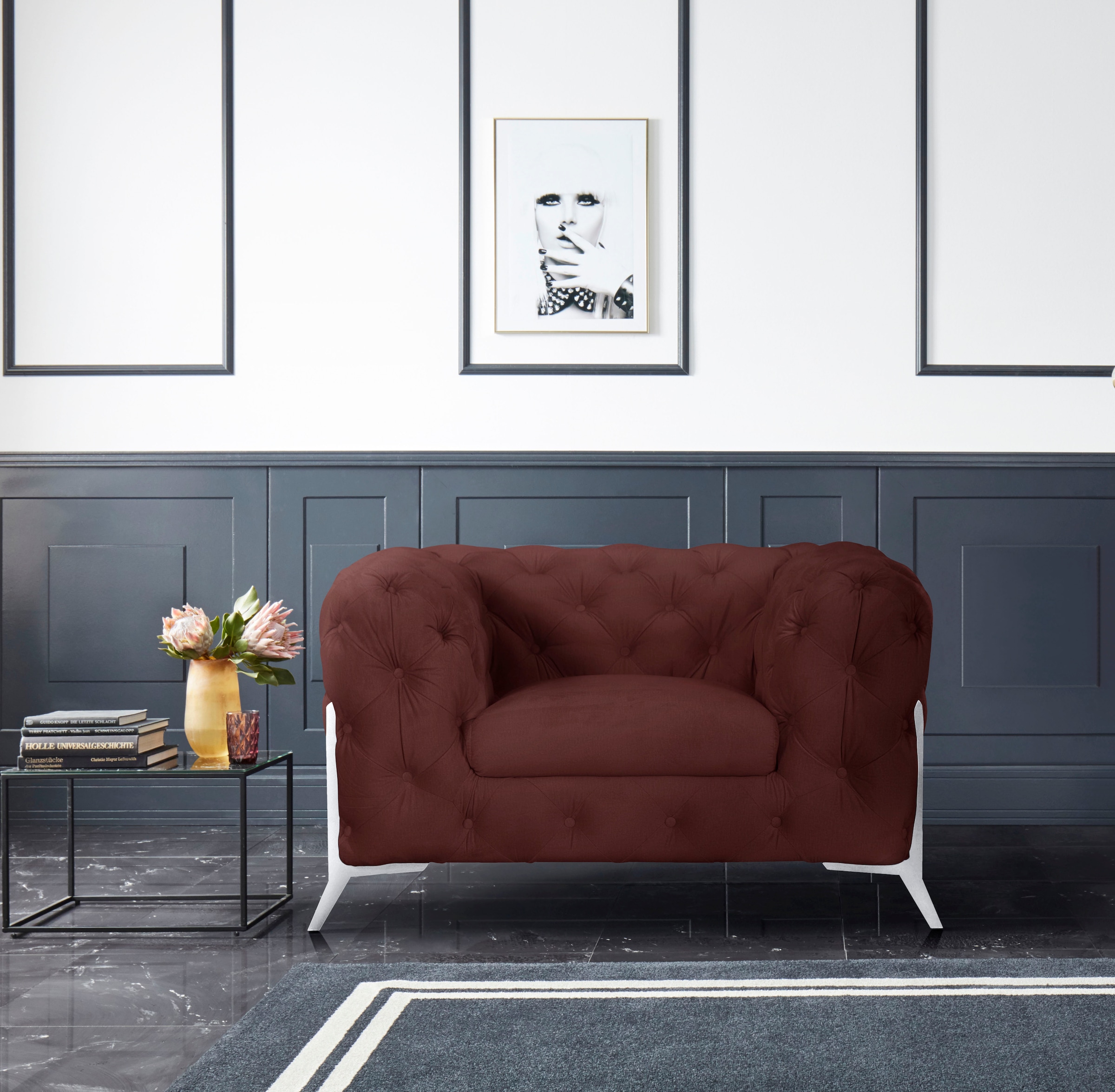 Leonique Chesterfield-Sessel »Amaury Sessel«, aufwändige Knopfheftung, moderne Chesterfield Optik, Fußfarbe wählbar