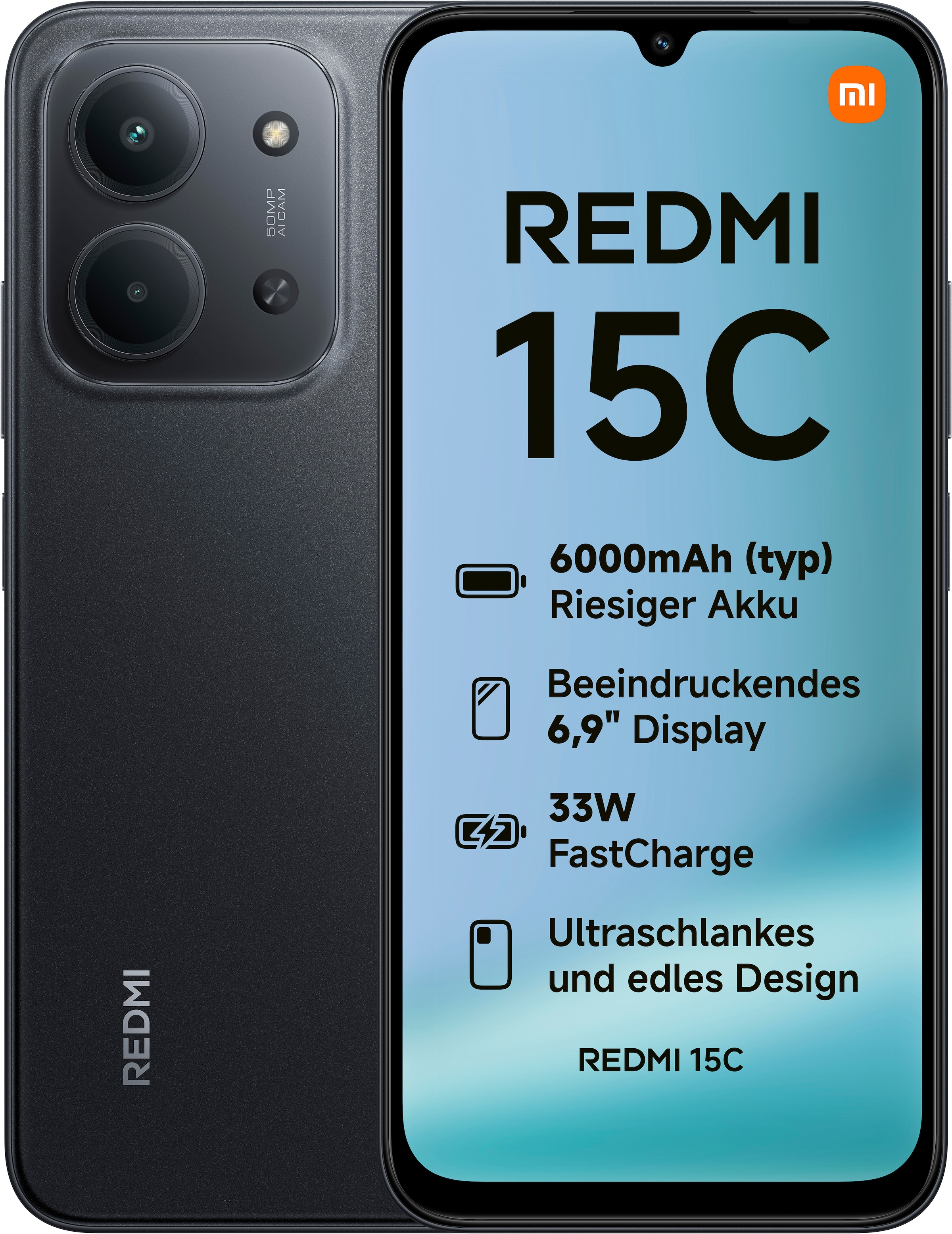 XIAOMI Smartphone "Redmi 15C 4+128GB", 128 GB, schwarz, Mobiltelefone