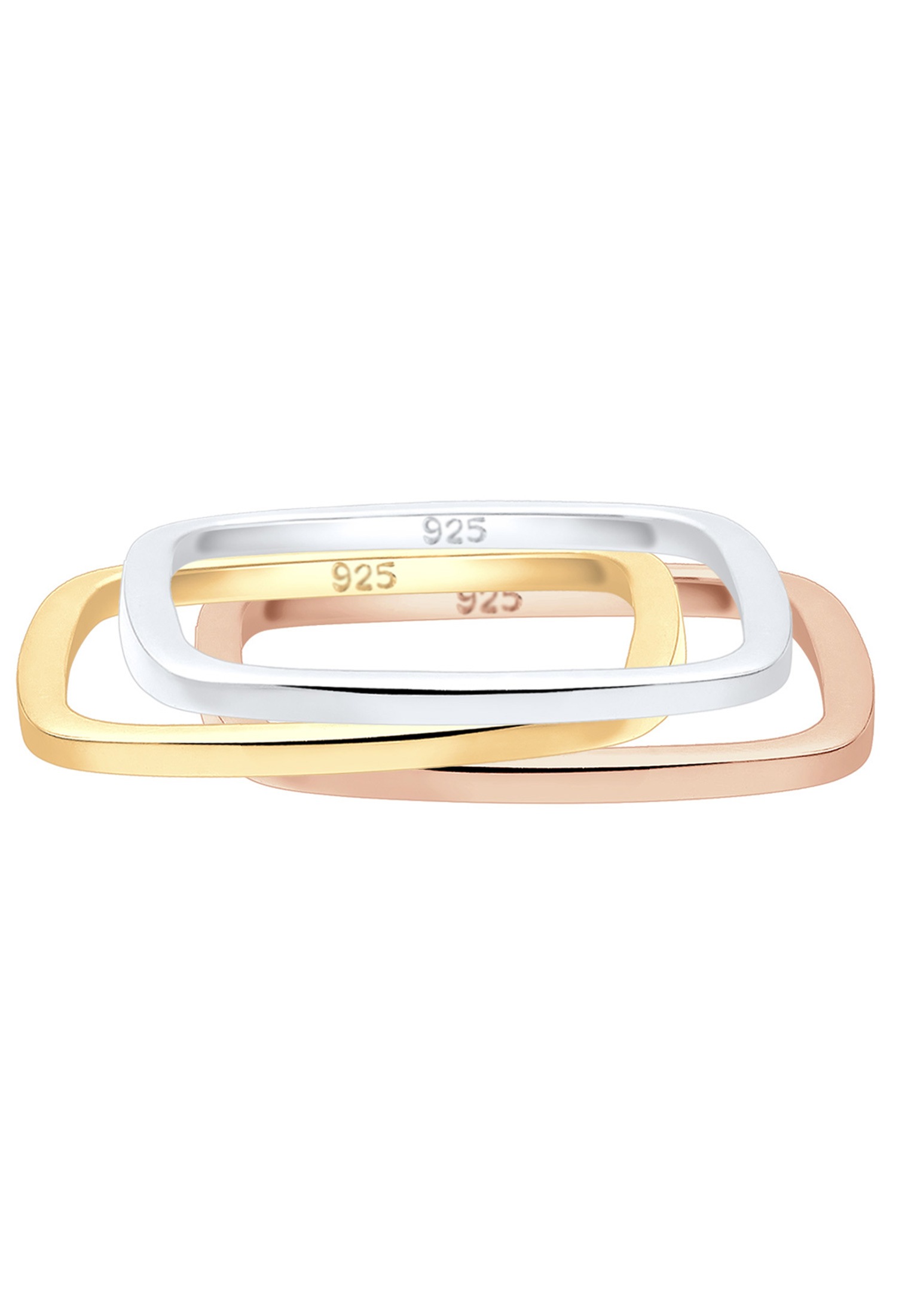 Elli Ring-Set »Tri-Color Statement Viereck Set 925 Silber vergoldet«