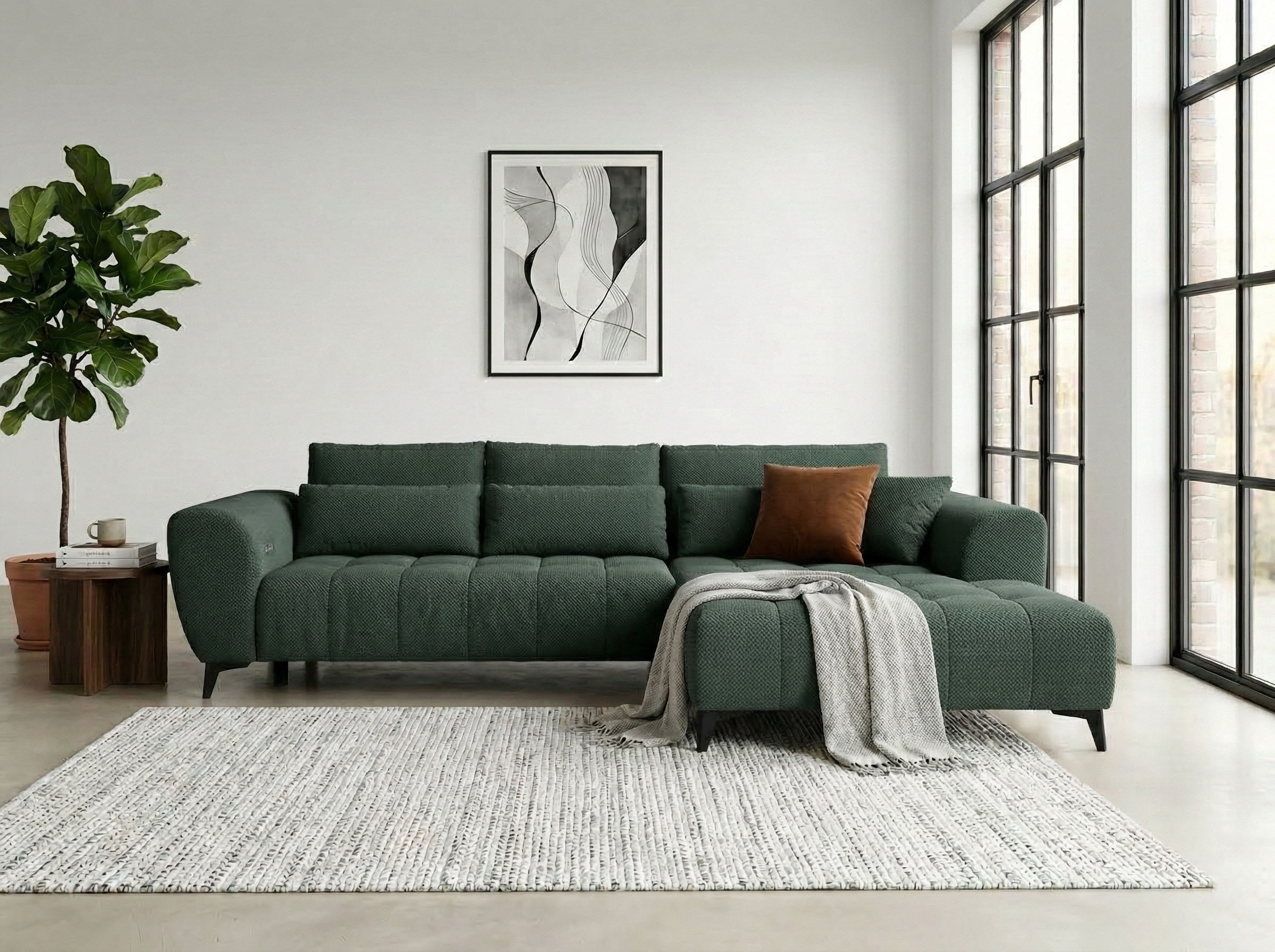 WERK2 Ecksofa "Garay 287 x 220 cm modern und bequem" Waffelcord, L-Form, XXL, elektrische Sitztiefenverstellung