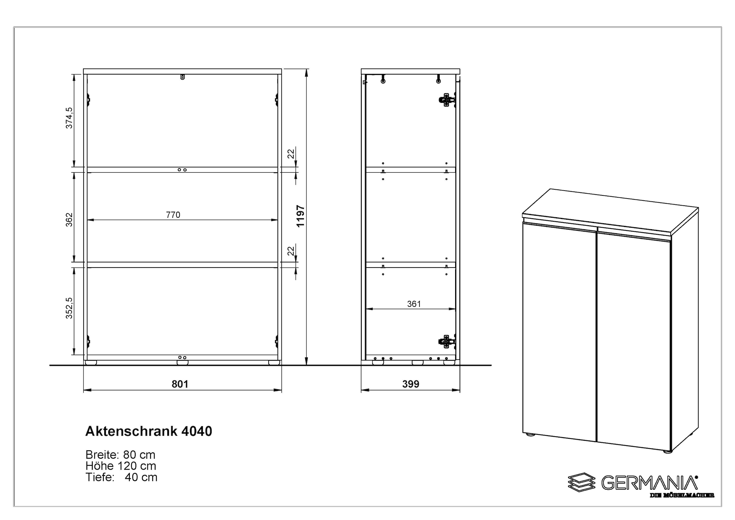 GERMANIA Büromöbel-Set »Lemont«, (3 tlg.), Set bestehend aus 2 Aktenschränke 4040 und 1 Aktenschrank 4041