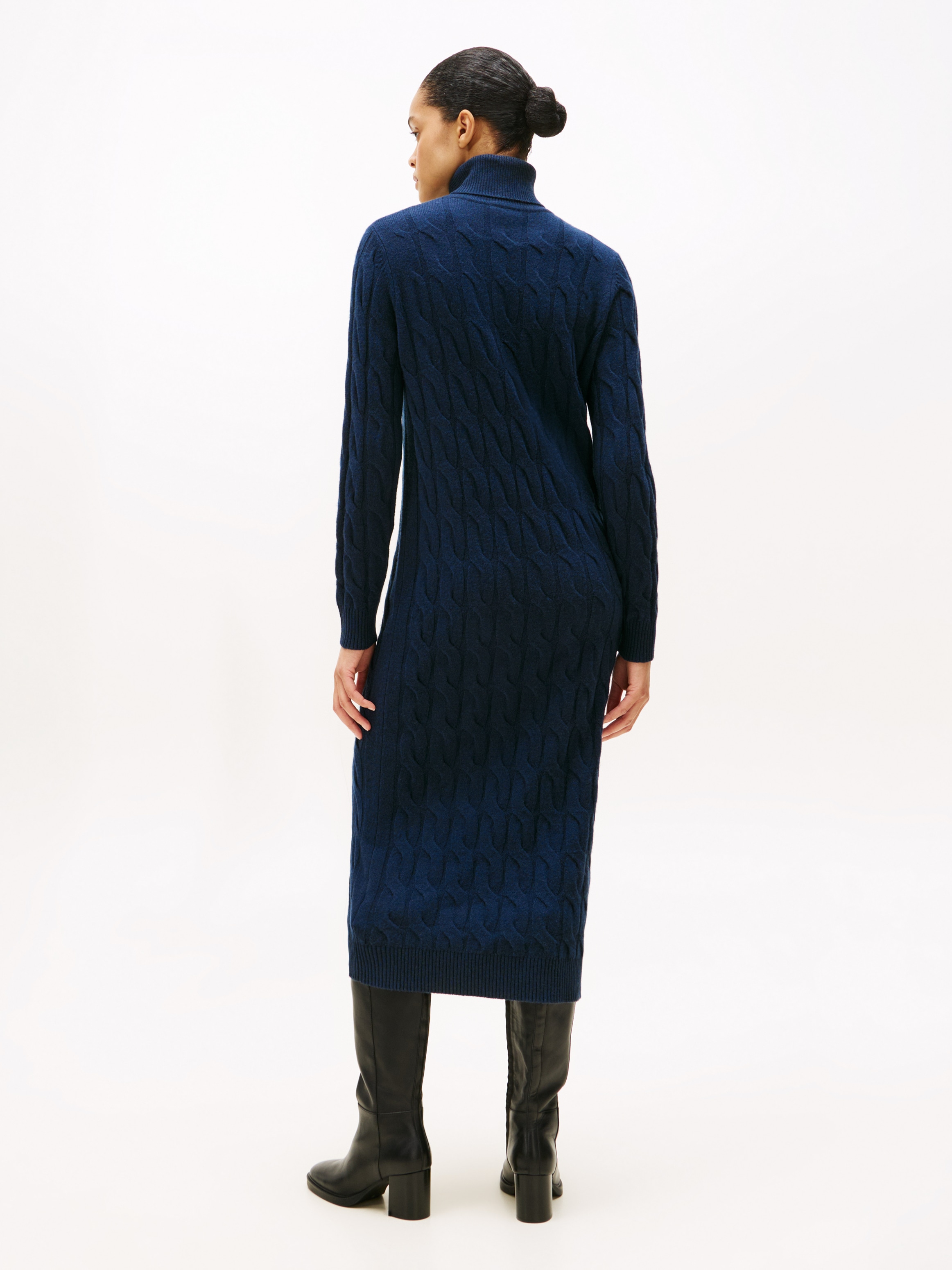 Tommy Hilfiger Strickkleid »SOFT WOOL CABLE ROLL-NK LS DRESS«, mit Zopfmuster, aus reiner Wolle
