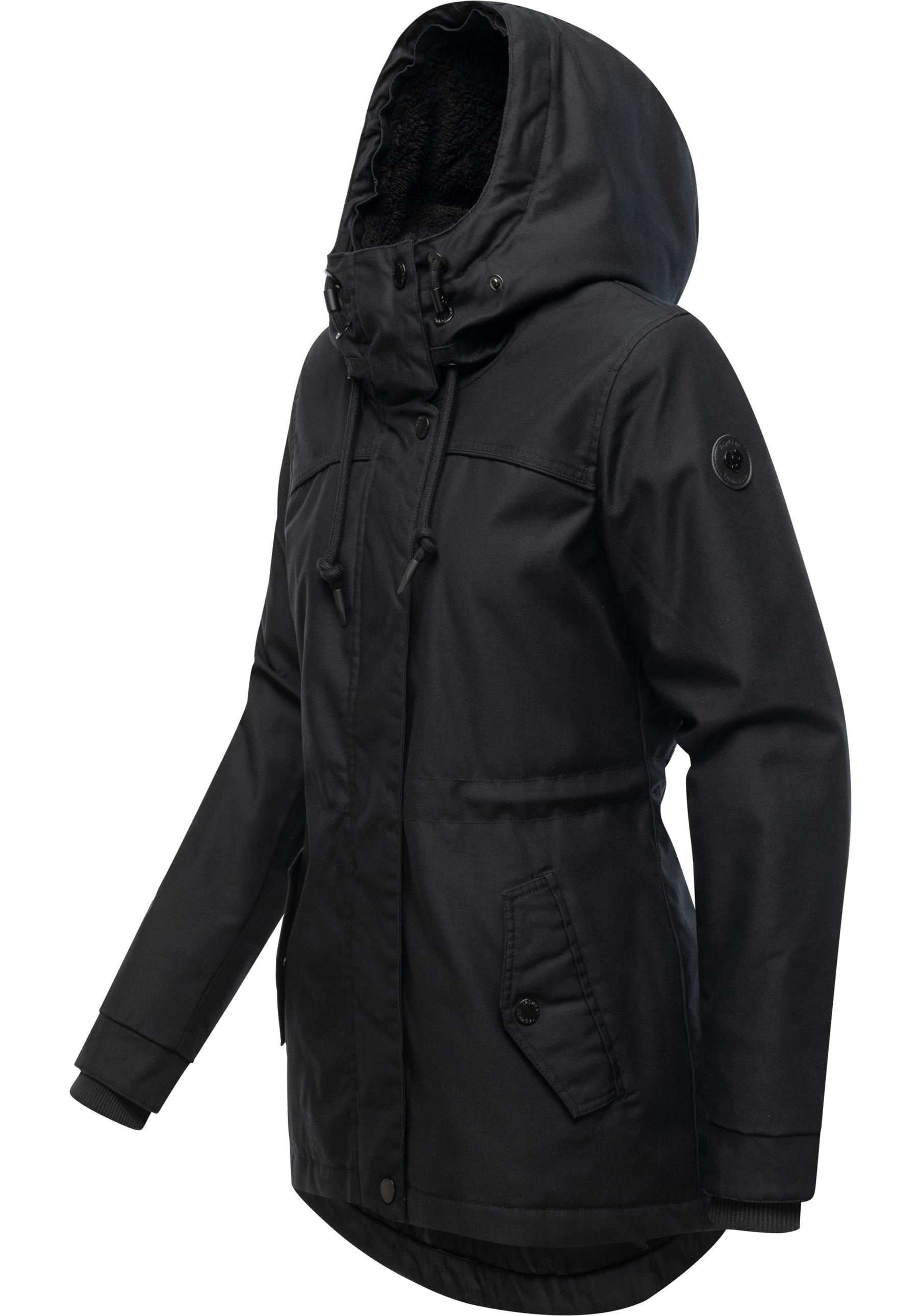 Winterjacke RAGWEAR "Tawny Short YOUMODO", Damen, Gr. S (36), schwarz, Außenmaterial: 65% Polyester, 35% Baumwolle; Innenfutter: 100% Polyester; Wattierung: 100% Polyester, tailliert hüftbedeckend, mit Knopf Rippstrickbündchen, Jacken Winterjacke, Warme J 3