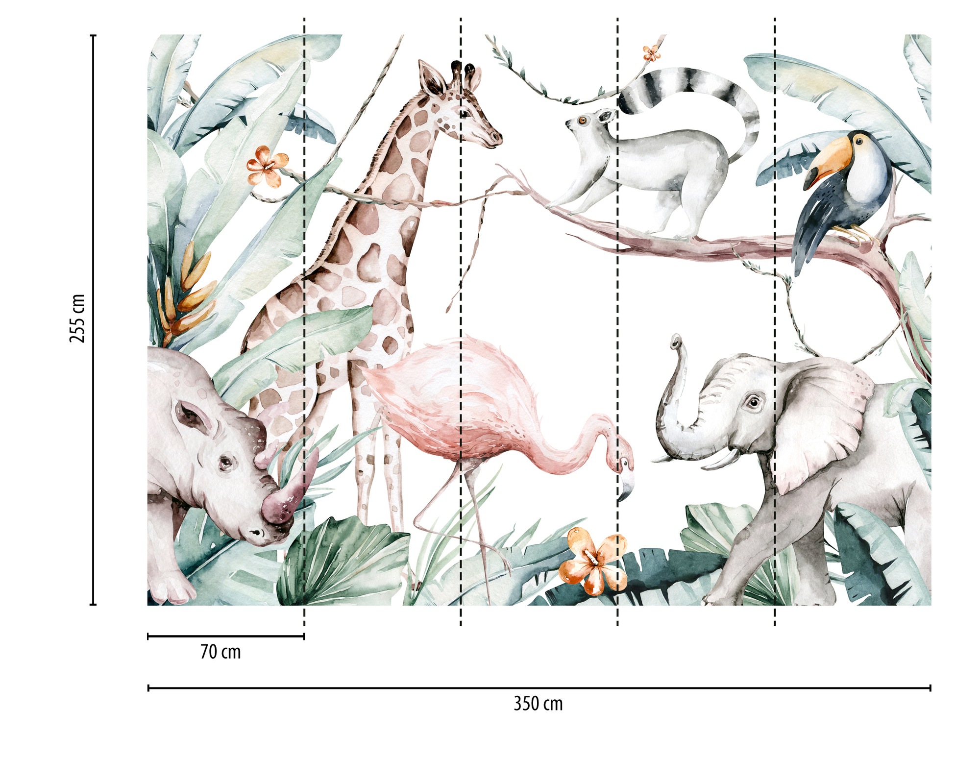 Thumbnail - A.S. Création Vliestapete "Dschungel Fototapete Tiere Aquarell Bunt" matt strukturiert