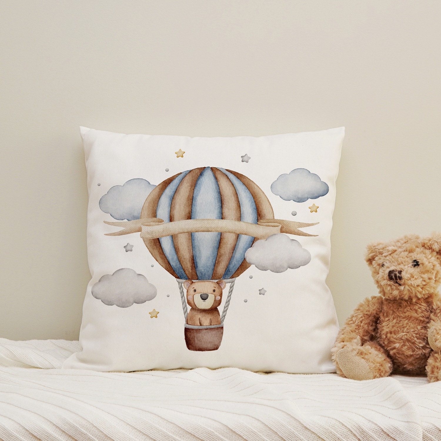 queence Dekokissen "Heißluftballon" Kissenhülle mit HD Premium Druck, geruchsneutral, 40x40cm